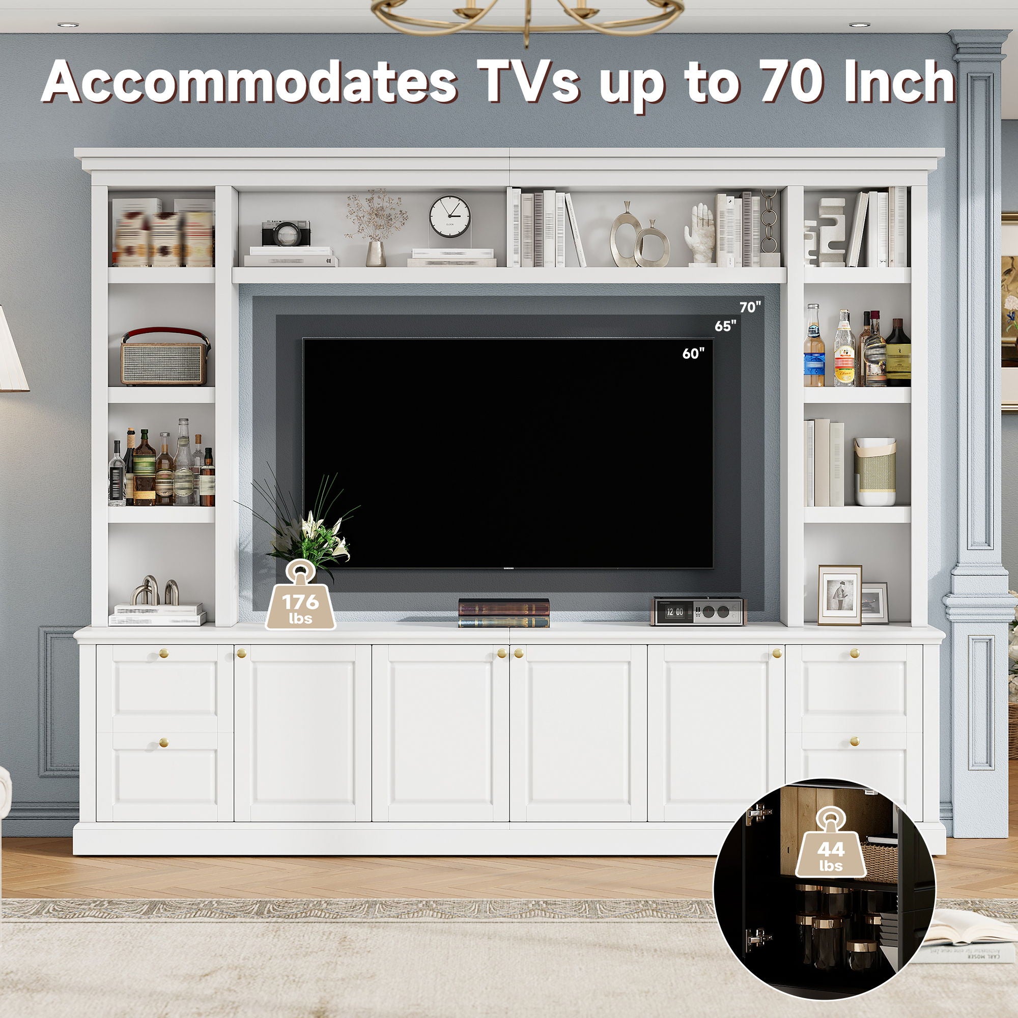 All-In-One TV Stand With Bookcase For TVs Up To 70"