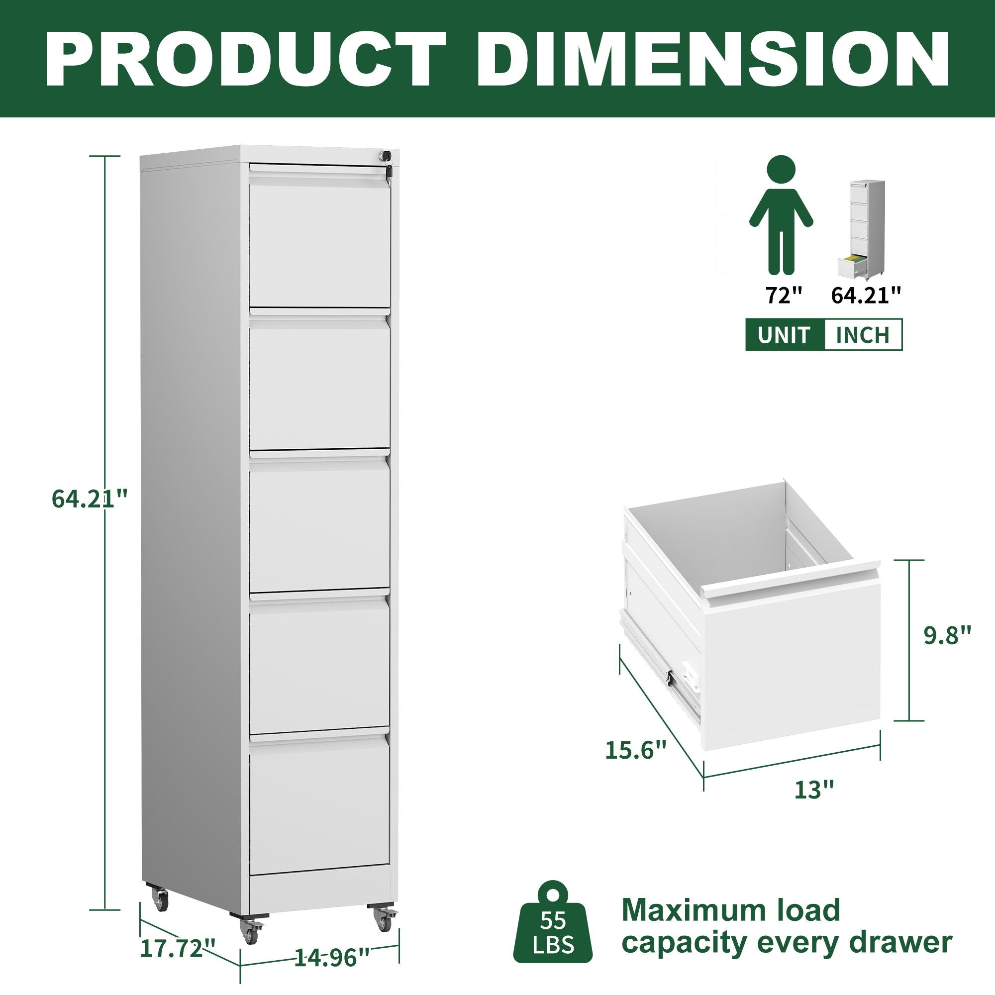 Drawer Metal Locking Vertical File Cabinet With Wheels Heavy Duty Lockable Storage
