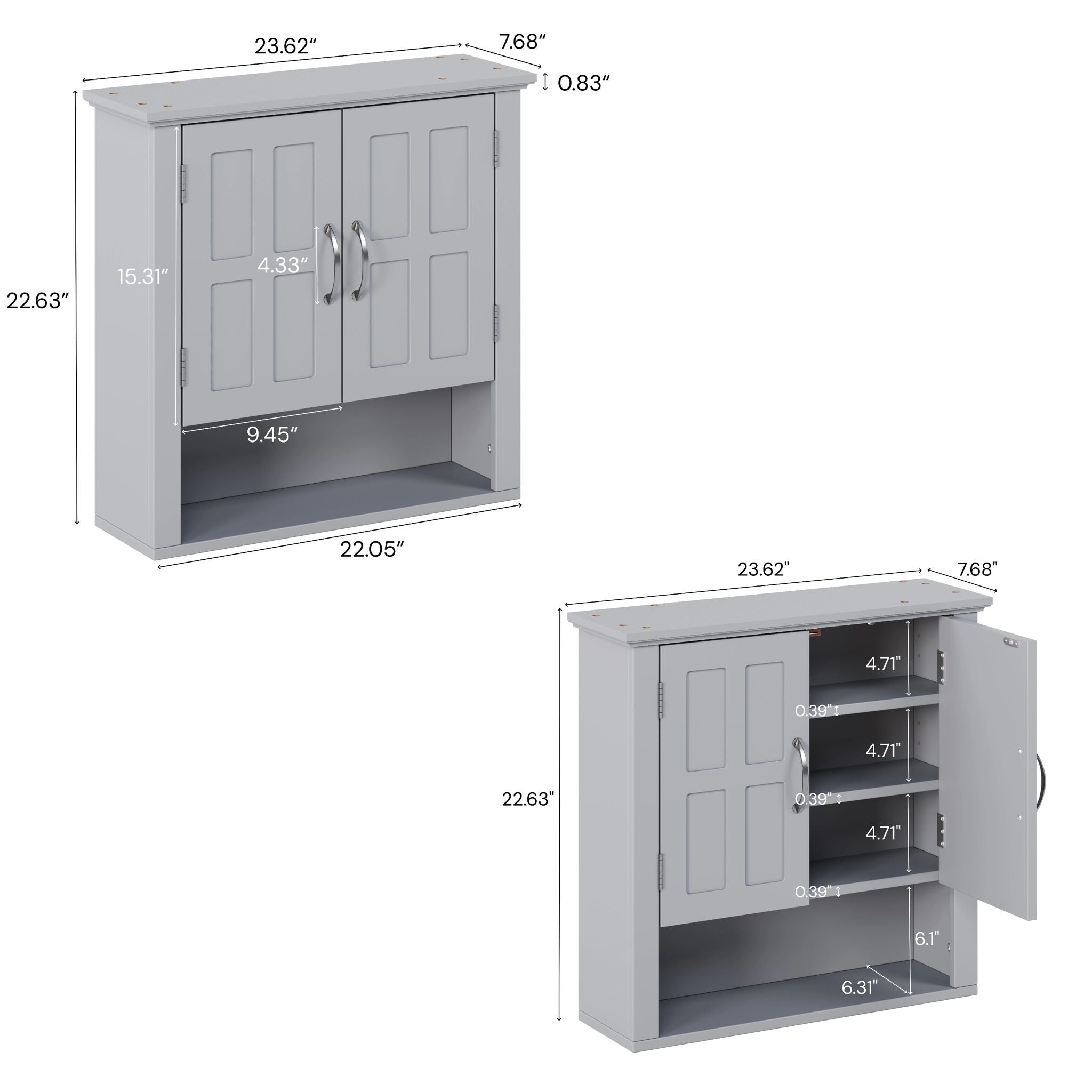 Multi Functional Wall Mounted Cabinet With Adjustable Shelves For Bathroom