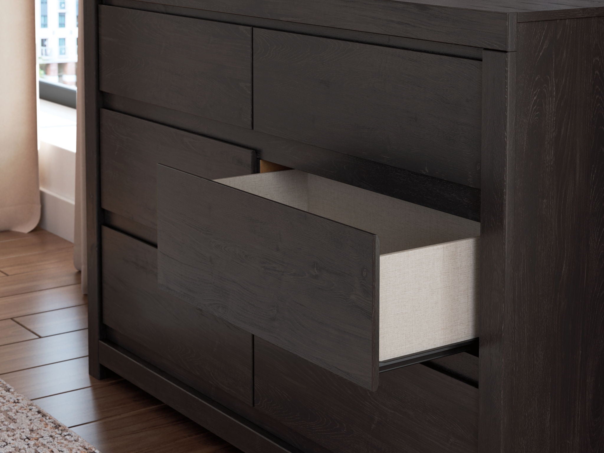 Fraluna - Six Drawer Dresser - Charcoal