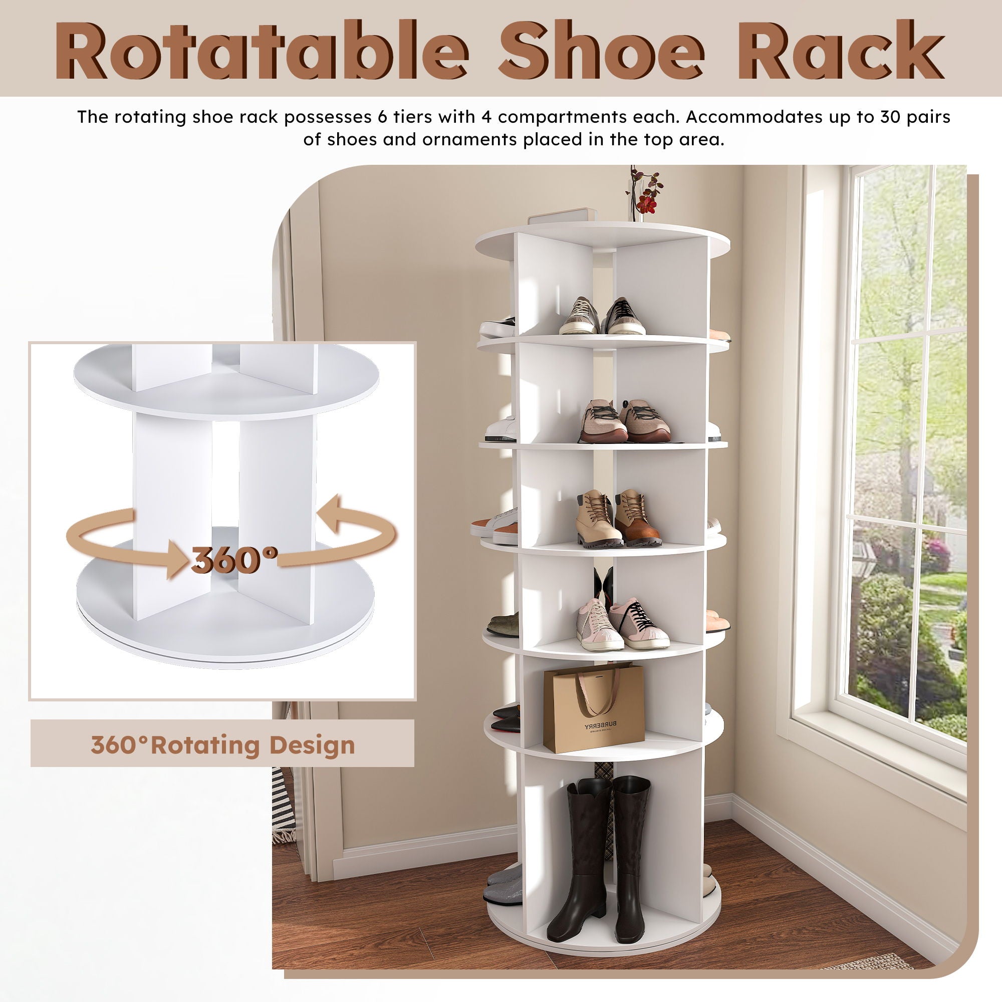 Spinning Shoe Rack, Free Standing 360° Revolving Shoe Organizer