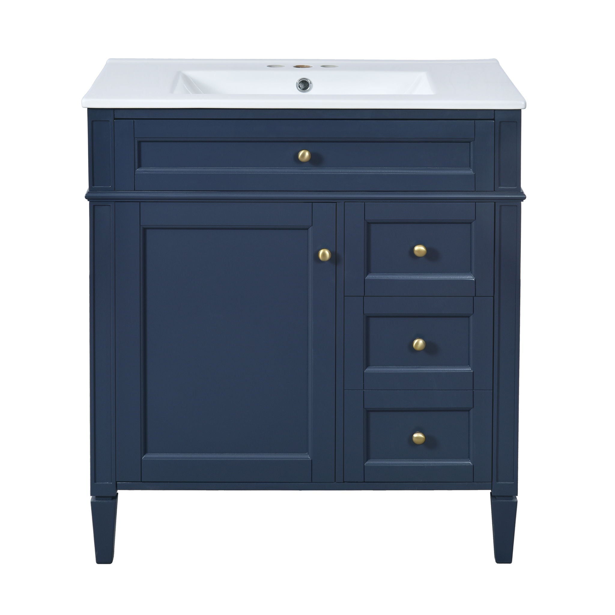 Bathroom Vanity With Top Sink, 2 Doors And 3 Drawers, Freestanding Set With Mirror Cabinet