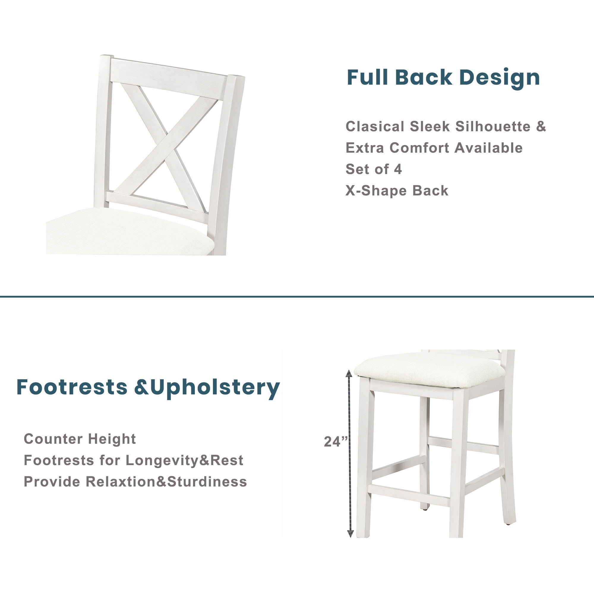 5 Pieces Counter Height Rustic Farmhouse Dining Room Wooden Bar Table Set With 2 Stools And 2 Chairs