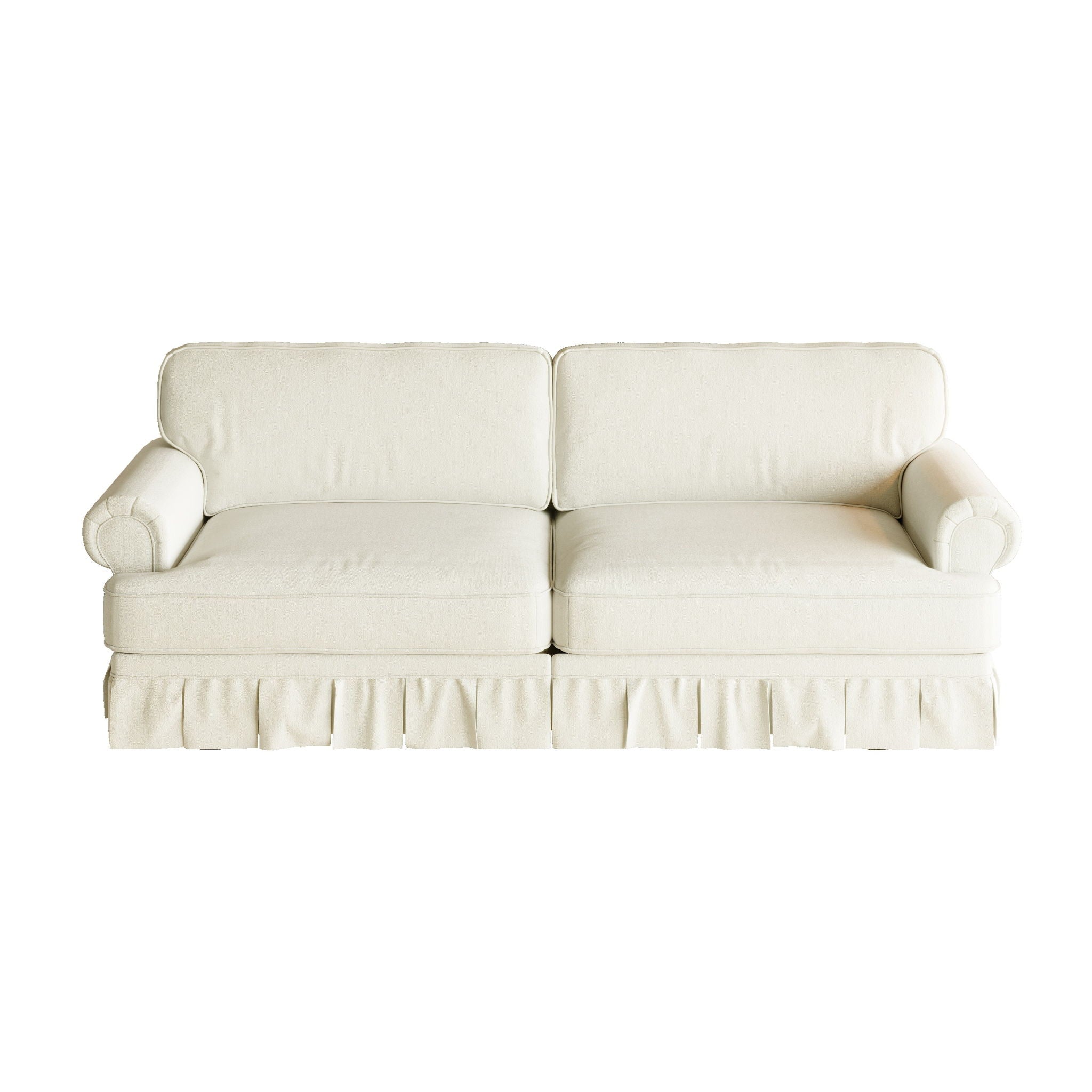Luxuriously Comfortable Cloud Couch Sofa With Elegant Rolled Arms & Pleated Skirt Design