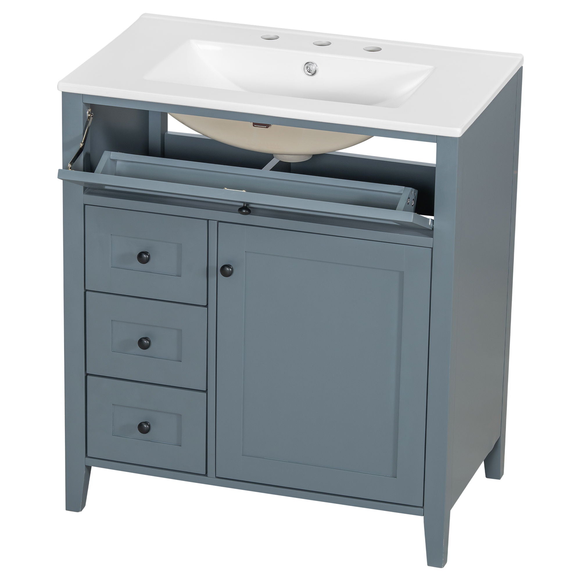 Modern Bathroom Vanity With Sink, 3 Drawers And Adjustable Shelf