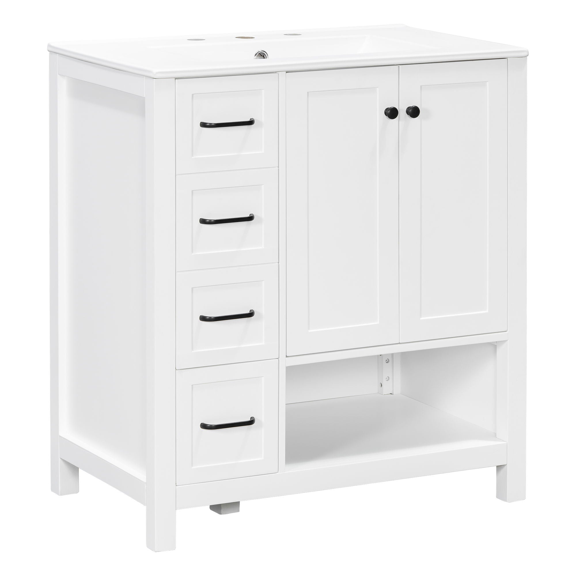 Bathroom Vanity With Sink Top, Bathroom Vanity Cabinet With 2 Doors And 2 Drawers, Open Shelf