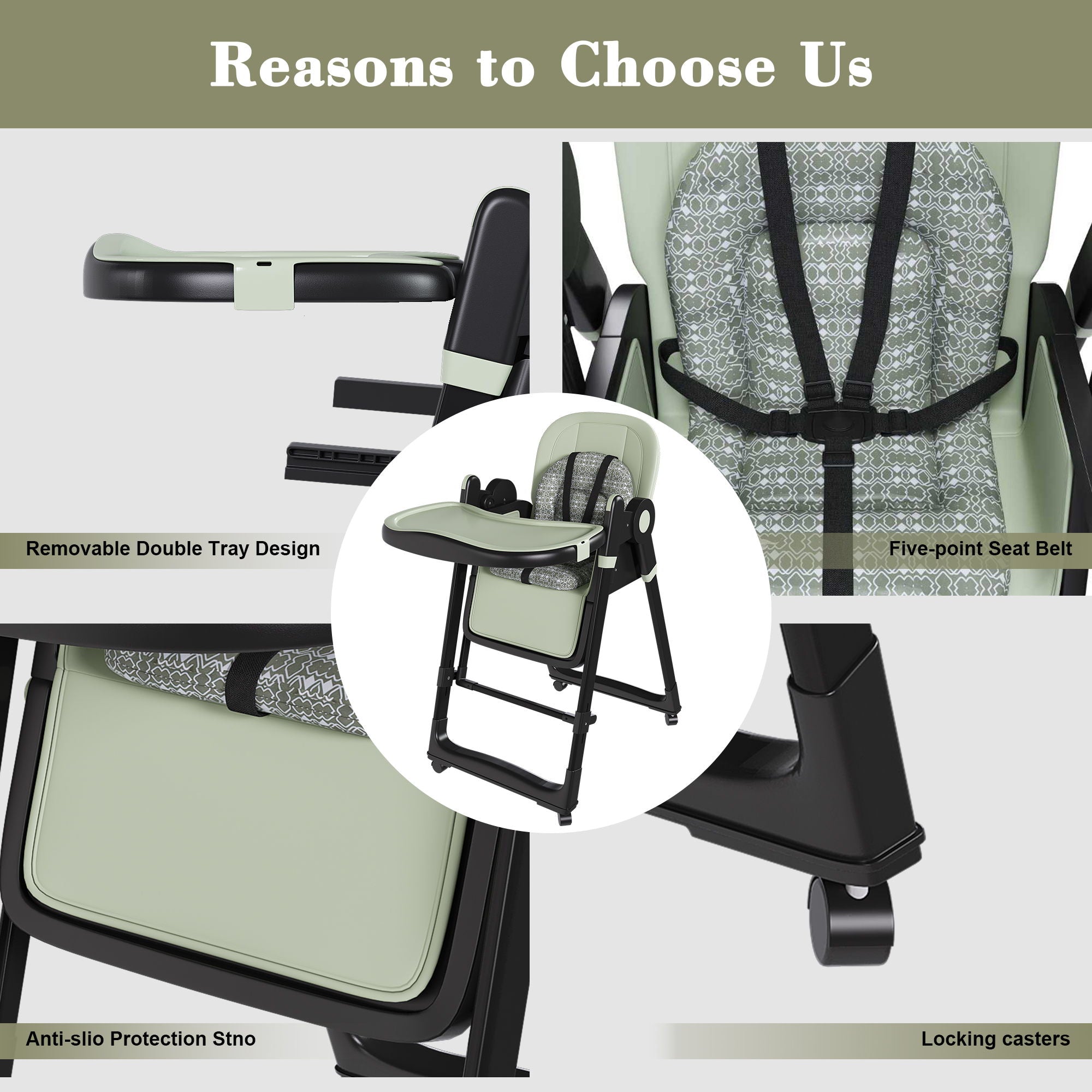 Convertible Baby High Chair To Rocker With 5 Point Harness