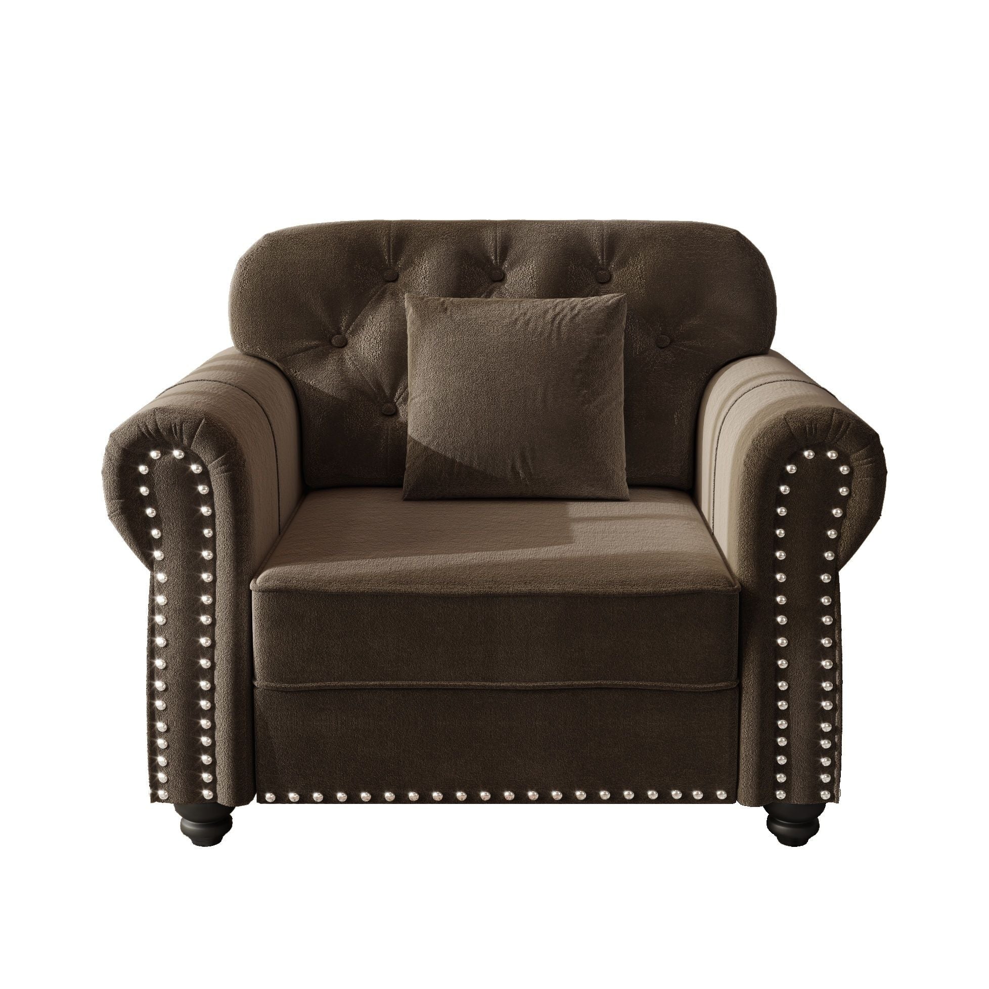 Upholstered Sofa With Nailhead Trim And Rolled Armrests