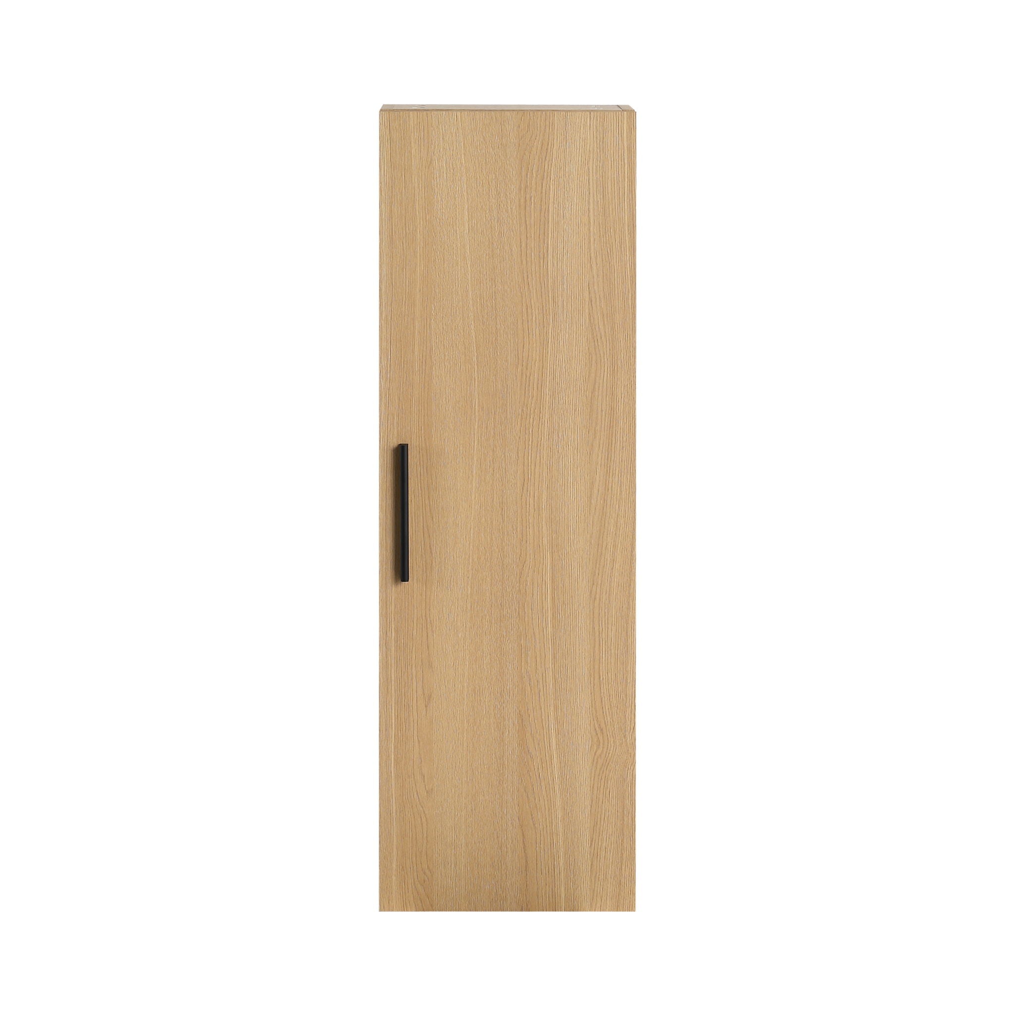 Tall Floating Bathroom Side Cabinet, Wall Mounted Single Door Storage - Light Oak