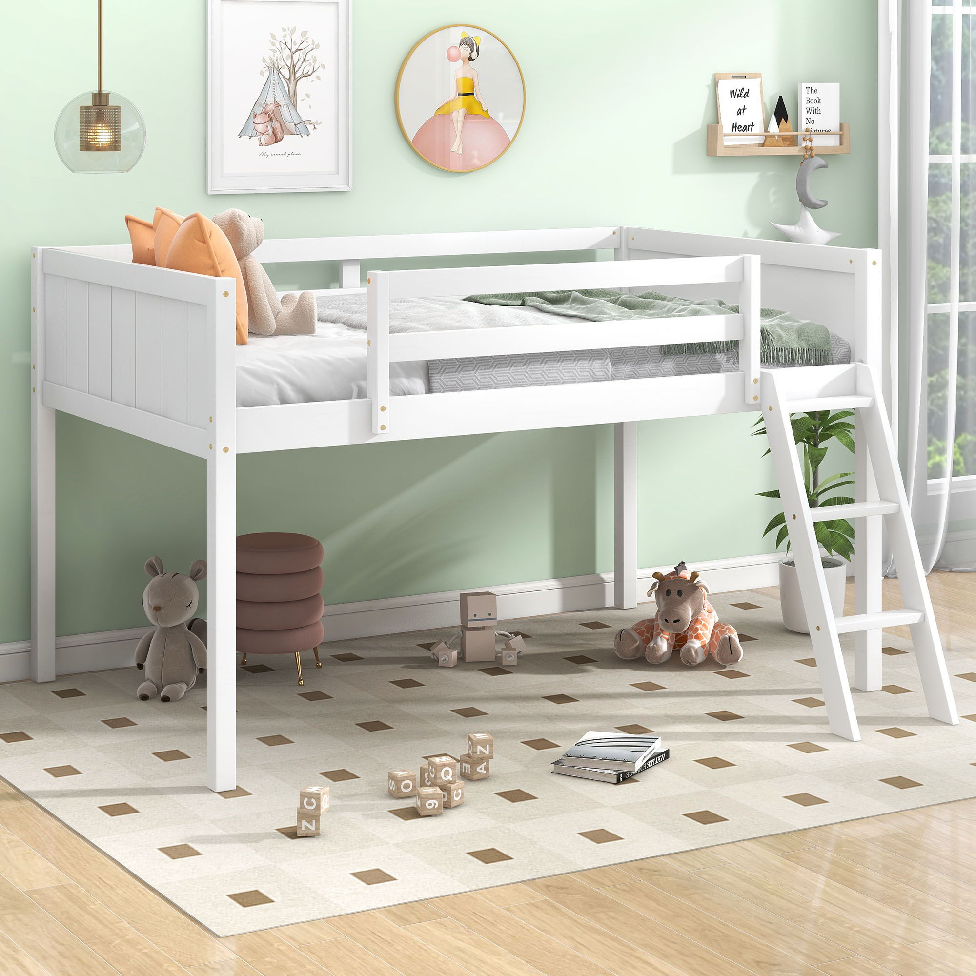 Low Loft Bed With Adjustable Ladder