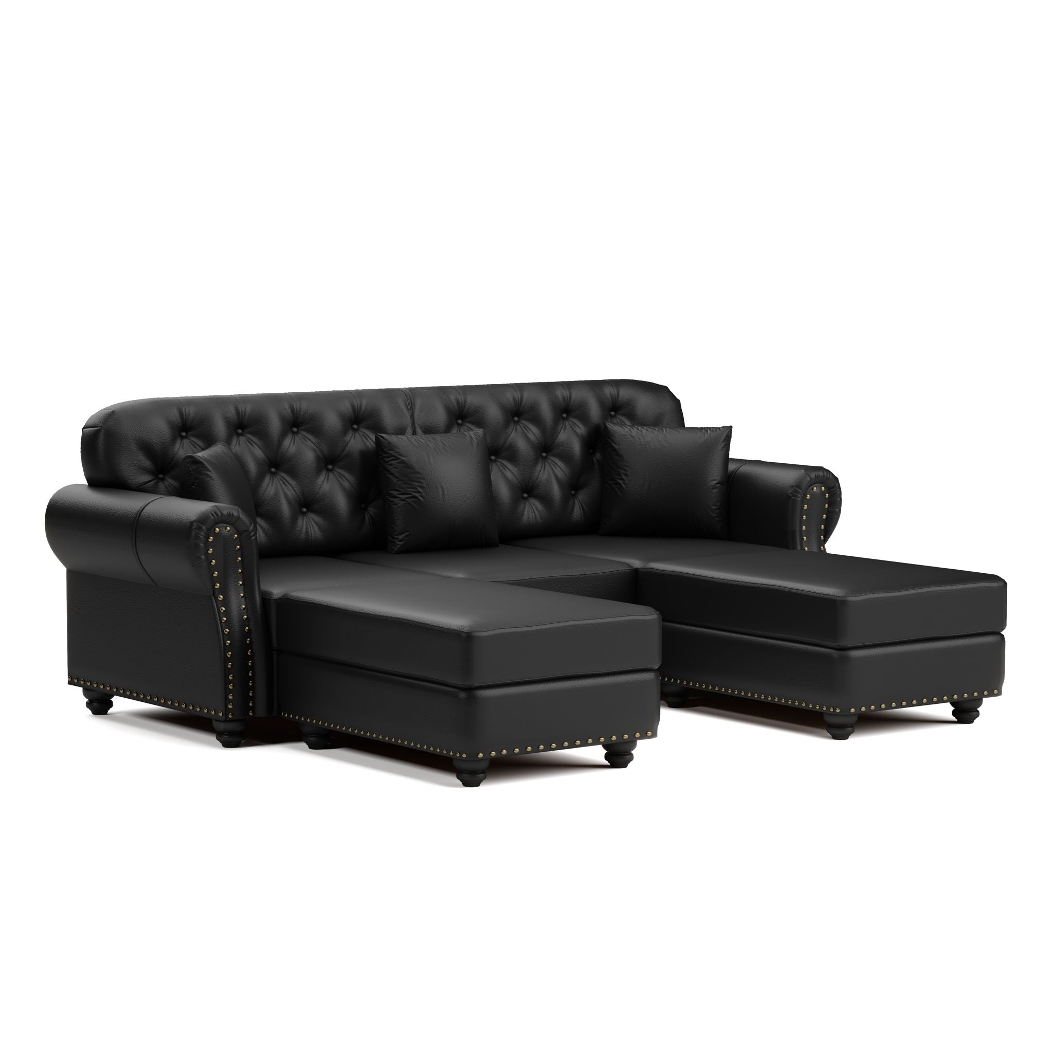 Upholstered Sofa With Nailhead Trim, Rolled Armrests With Ottoman