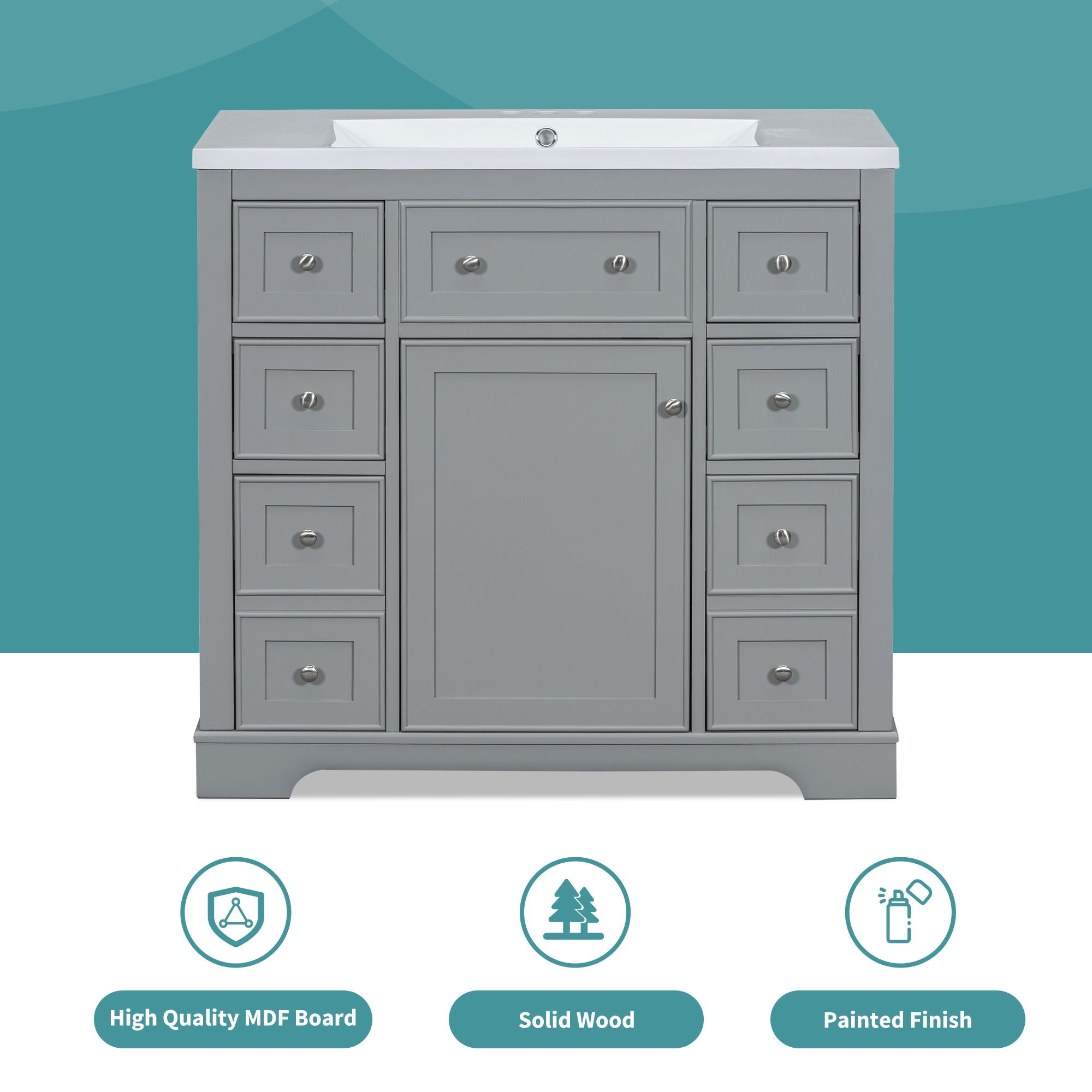 Modern Bathroom Vanity With Sink Combo, 6 Drawers And 1 Cabinet