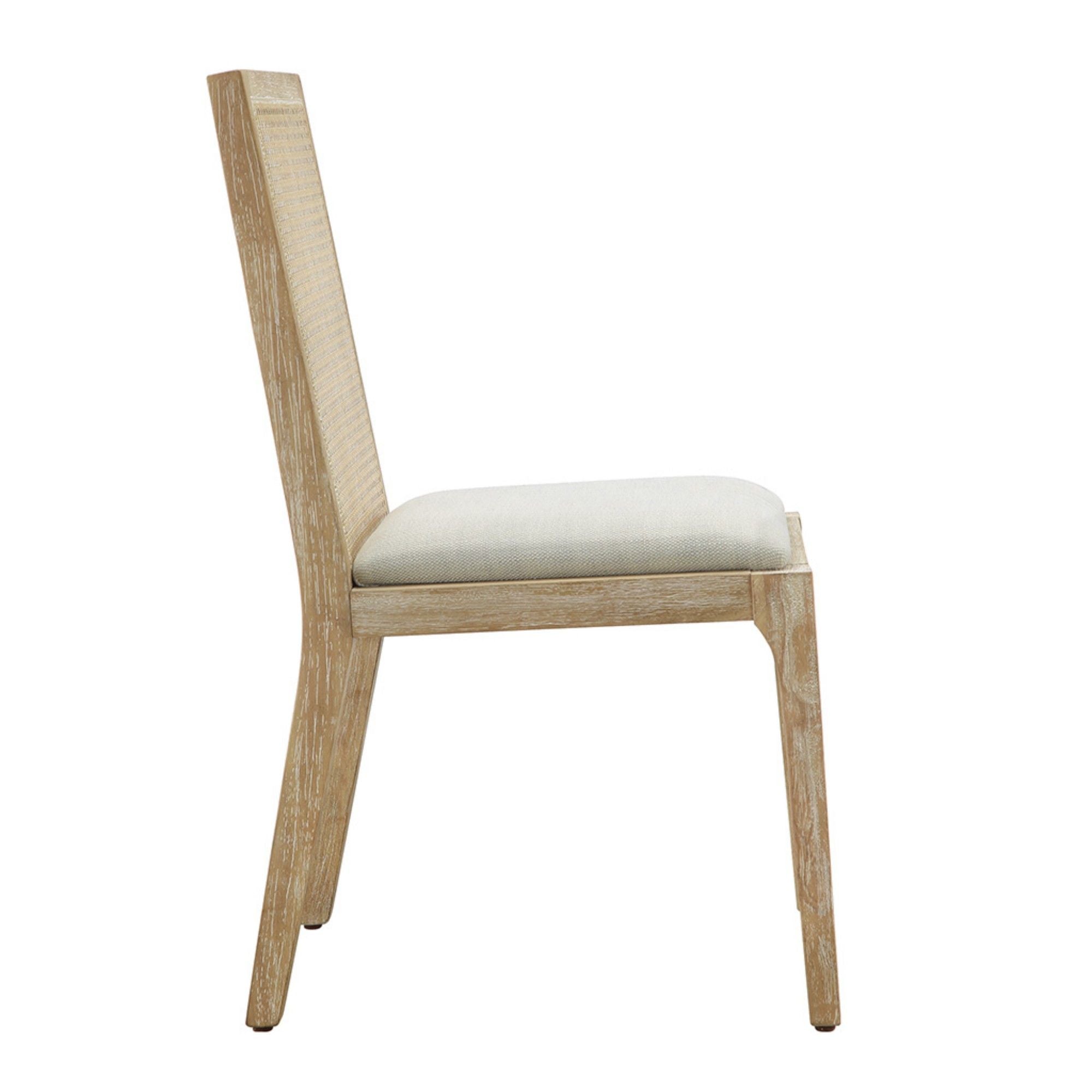 Dining Chair With Synthetic Cane Back And Upholstered Seat (Set of 2) - Natural
