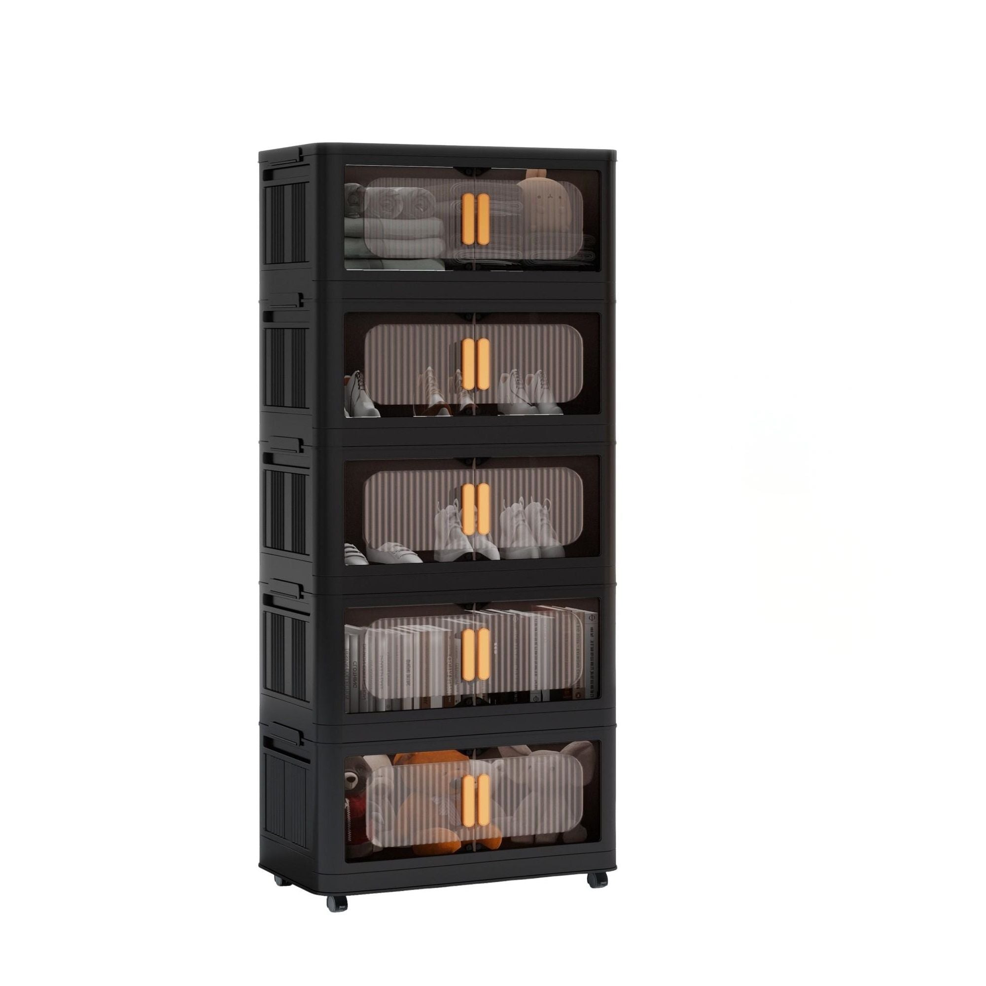 Folding Storage Cabinet With Magnetic Doors And Wheels