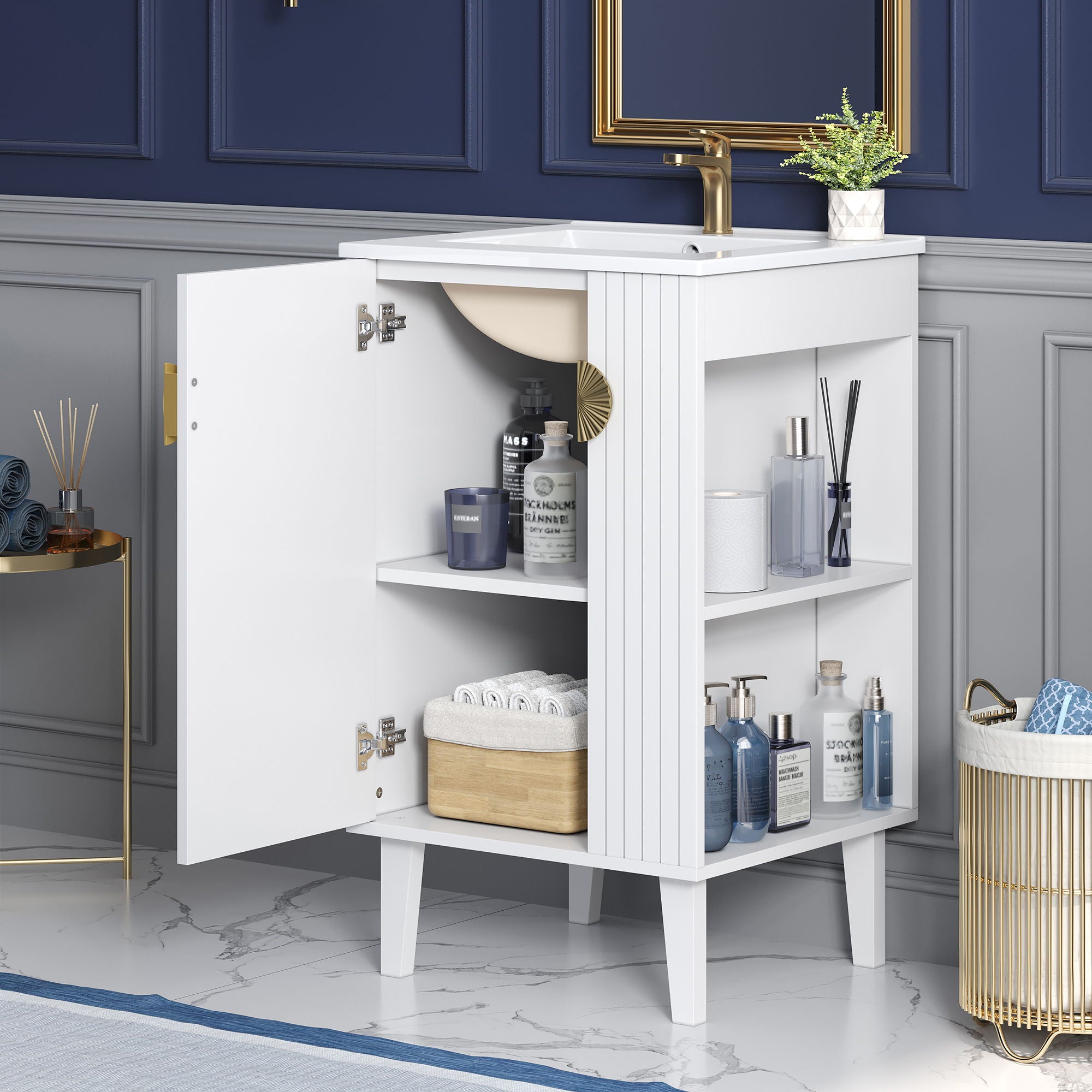 Bathroom Vanity With Sink, Soft-Close Door, Half-Moon Pulls