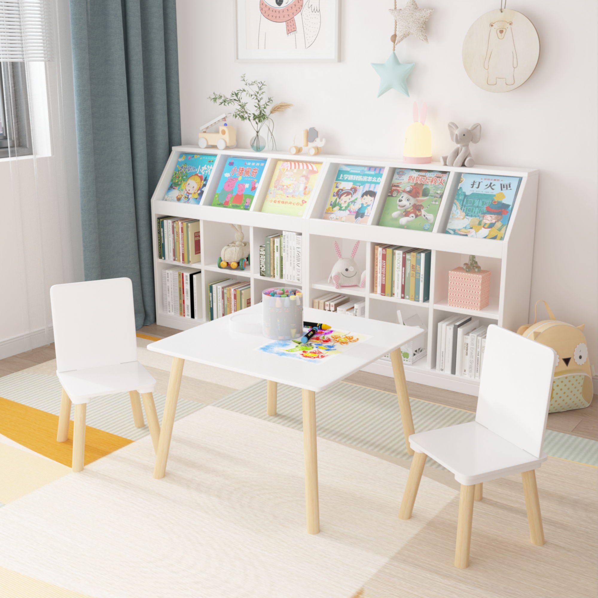 Kids Table And 2 Chairs Set, 3 Piece Toddler Activity Play - White