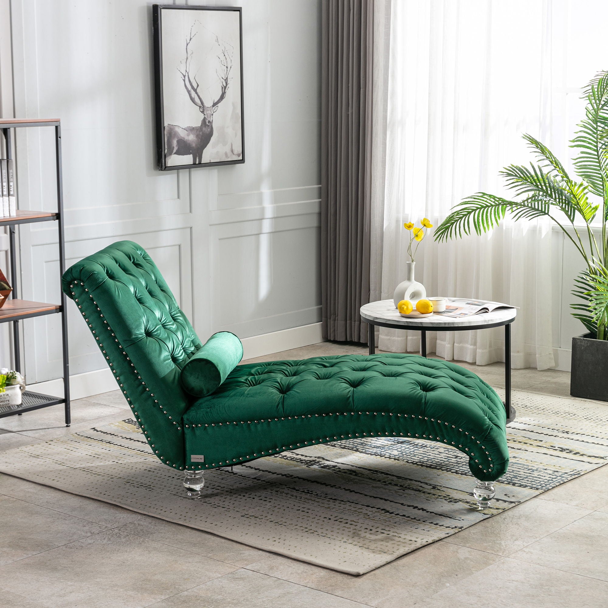 Chaise Lounge Indoor, Button Tufted Upholstered Chaise Lounge Chair With Pillow