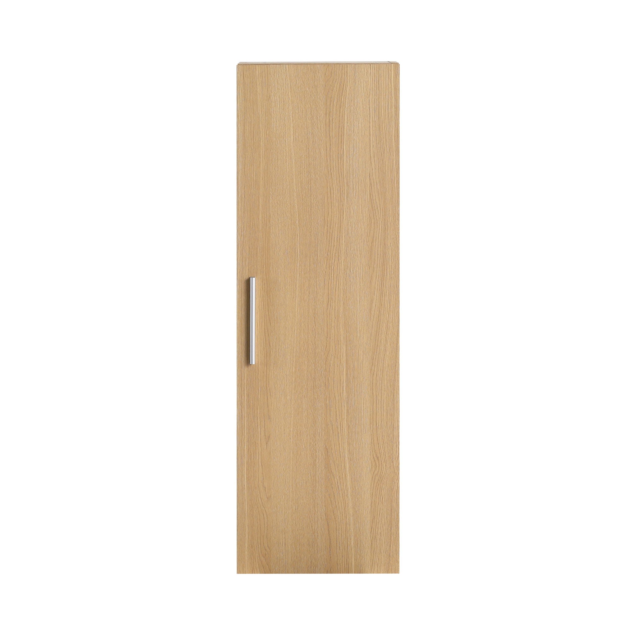 Tall Floating Bathroom Side Cabinet, Wall Mounted Single Door Storage - Light Oak