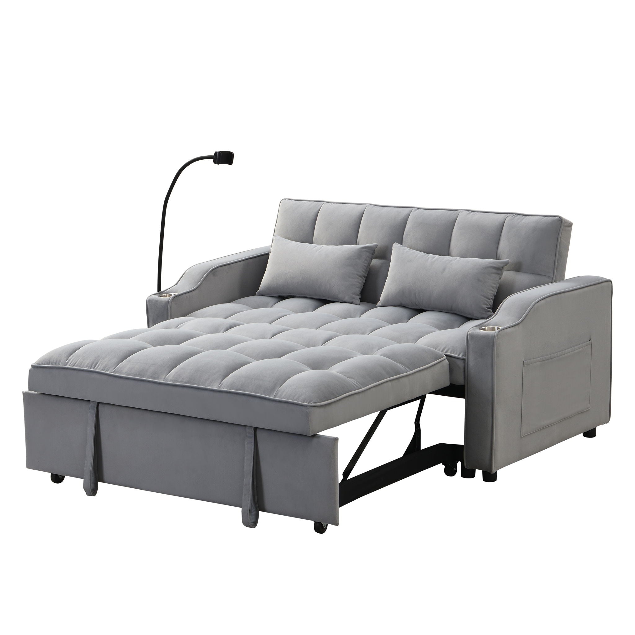 Modern Loveseat Futon Sofa With Pullout Bed, Adjustable Reclining Backrest, Toss Pillows