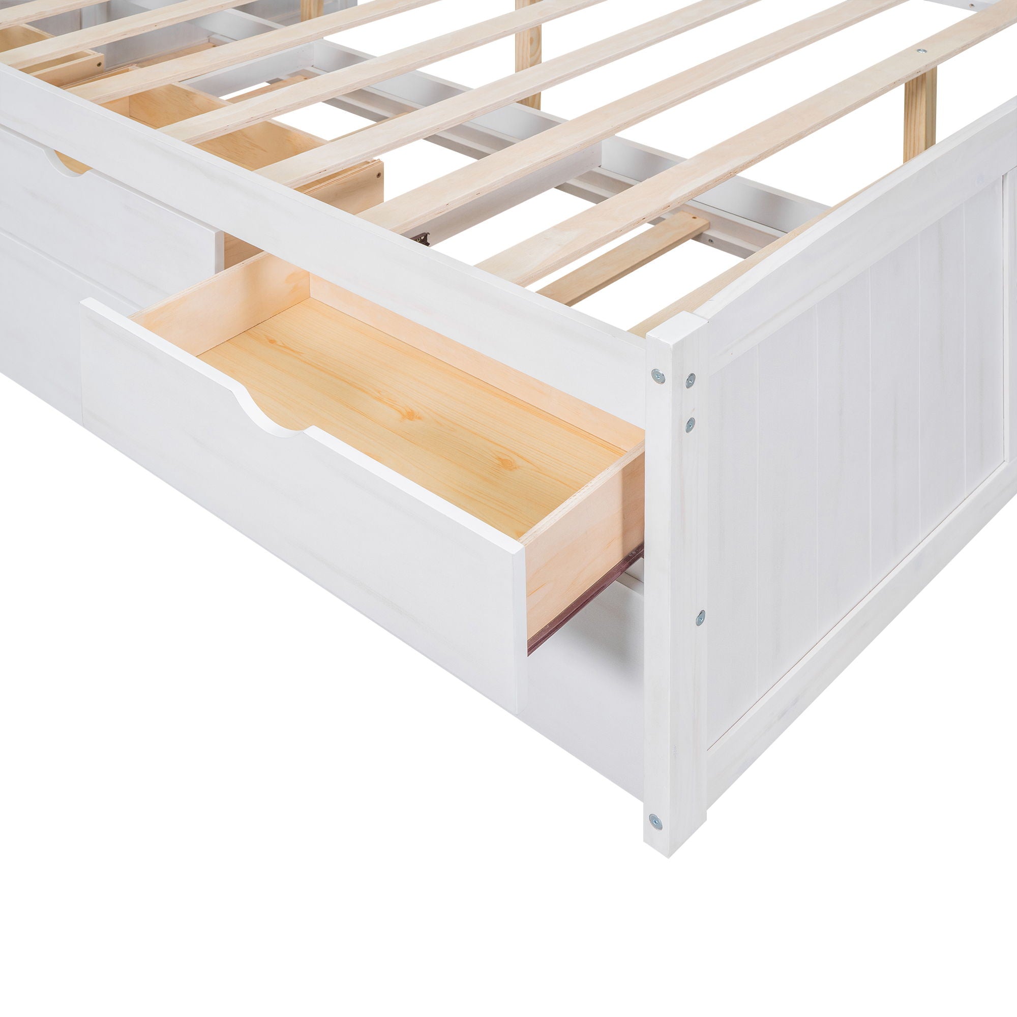 Captain Bed With Built In Bookshelves, 3 Storage Drawers, And Trundle