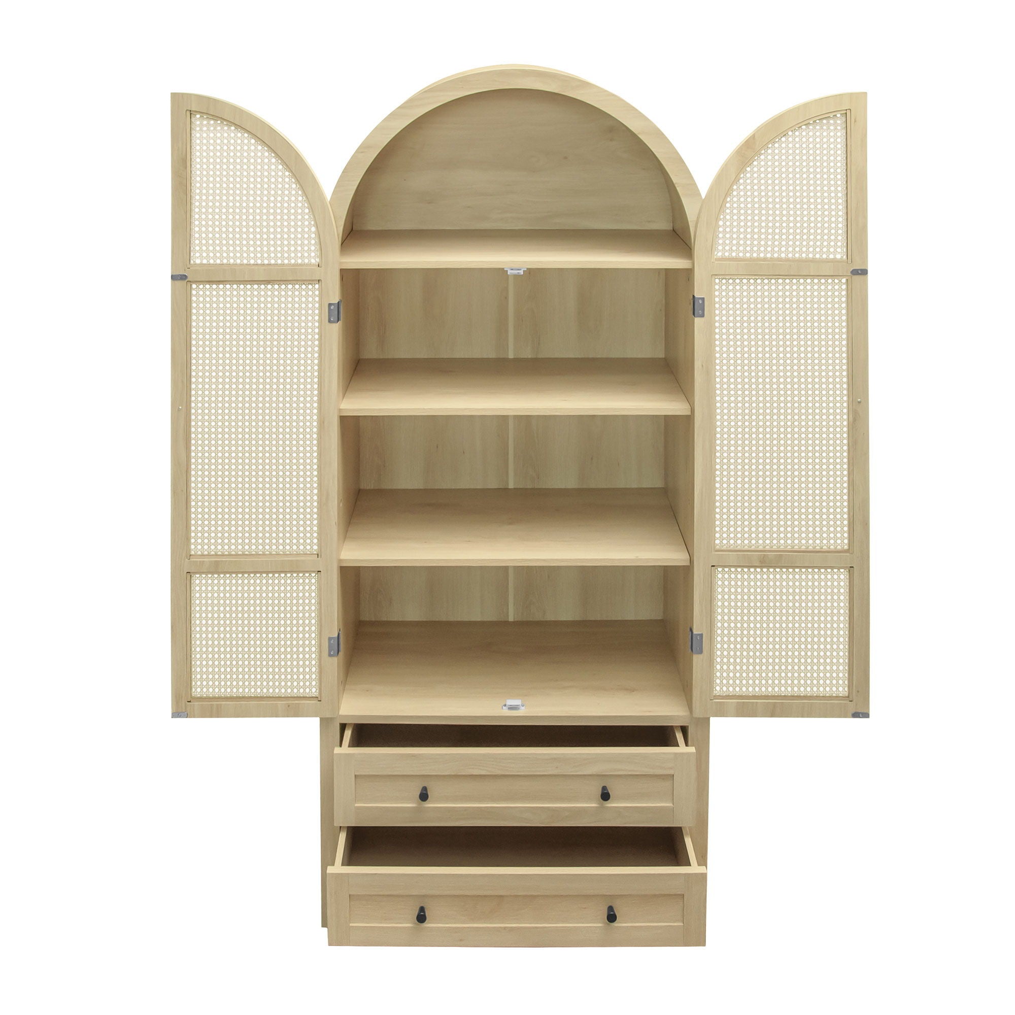 Tall Arched Kitchen Pantry, Arched Storage Display Cabinet With 2 Drawers & Adjustable Shelves, Rattan Door Versatile Storage Cabinet For Kitchen, Dining Room, Living Room - Natural