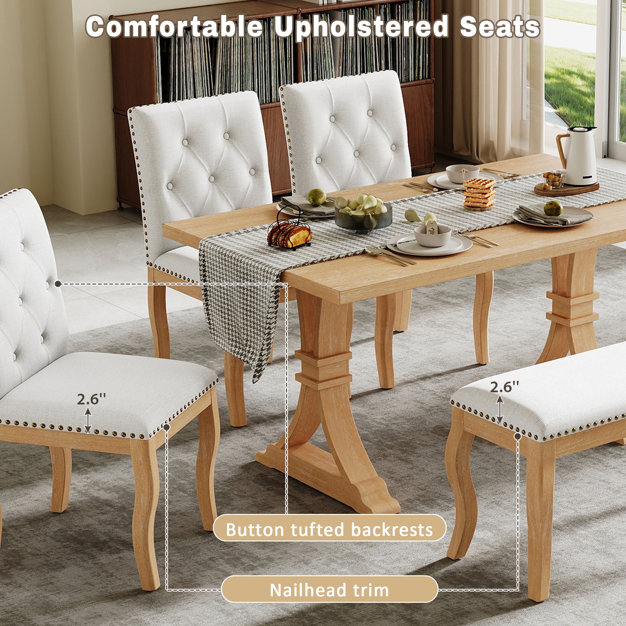Dining Set With Bench, 6 Piece
