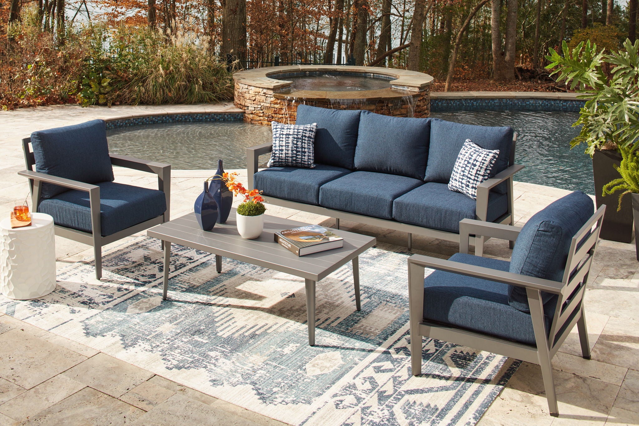 Gali - Sofa / Chairs / Table Set (Set of 4) - Gray / Blue