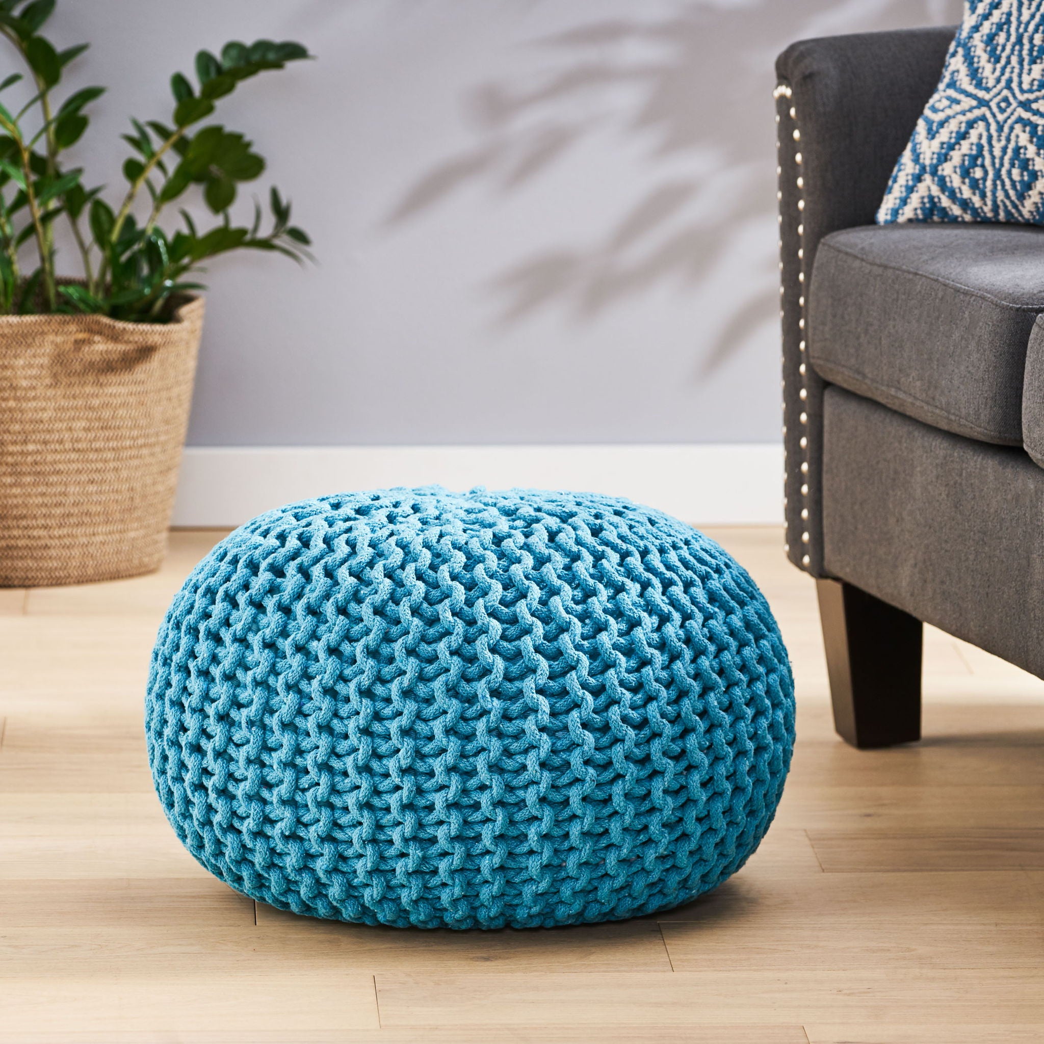 Moro - Knitted Round Pouf With Pumpkin Shape