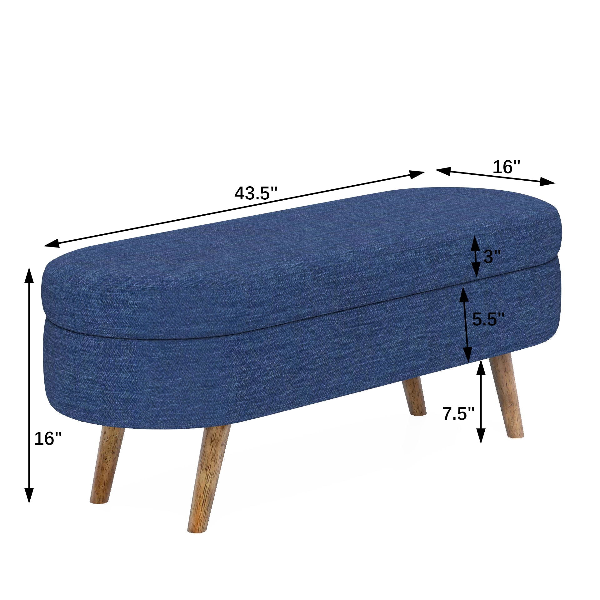 Ottoman Oval Storage Bench With Rubber Wood Legs