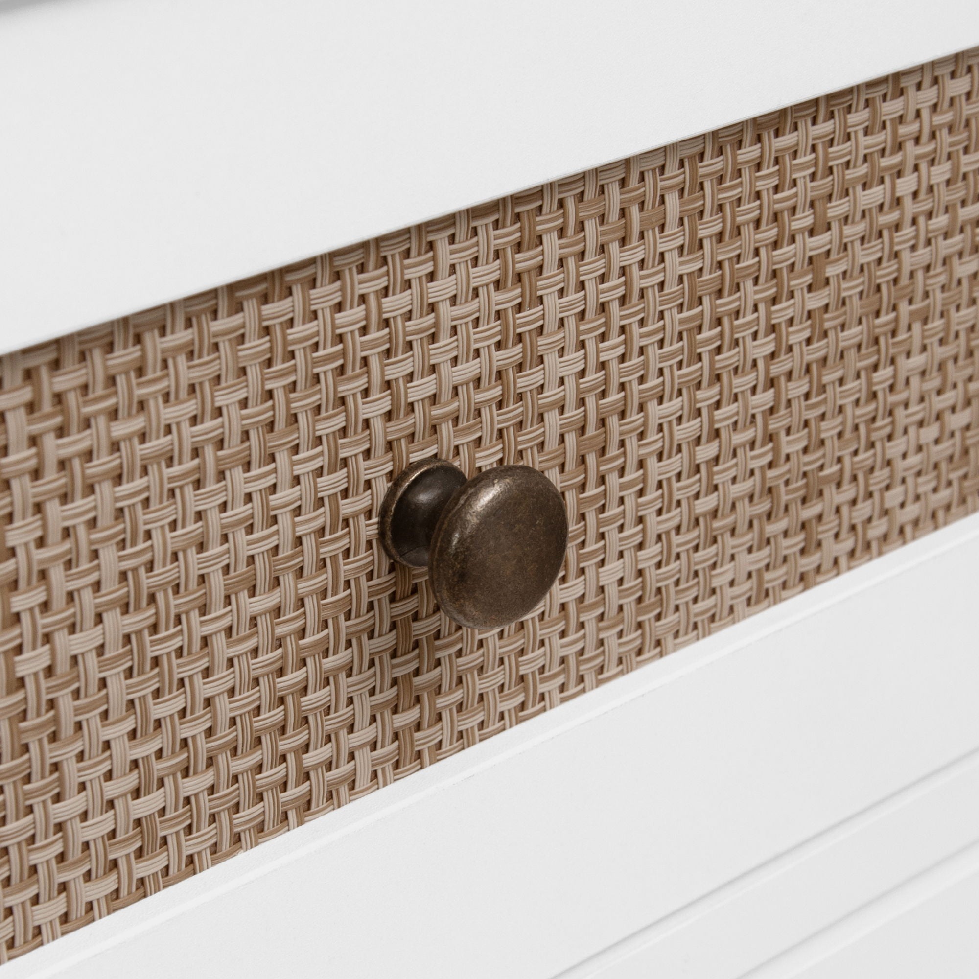 Wardrobe With 3 Drawers High Wardrobe Armoire With Rattan For Living Room Organizer - White