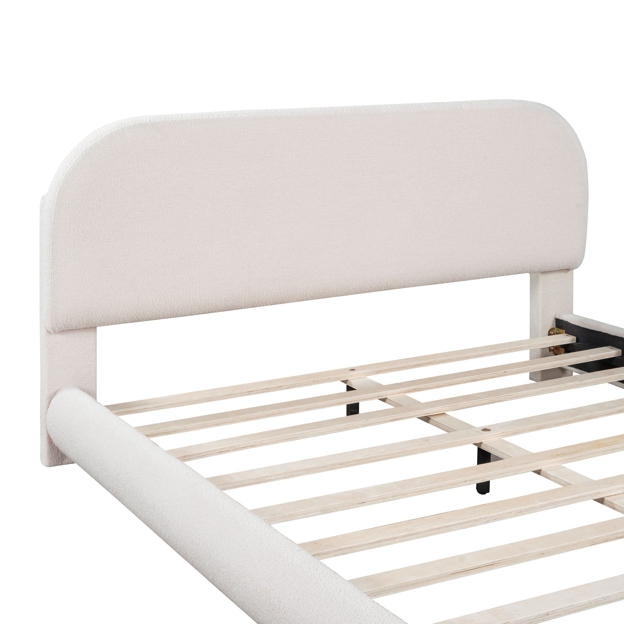 Upholstered Platform Bed With Thick Solid Frame And Stylish Curve-Shaped Design
