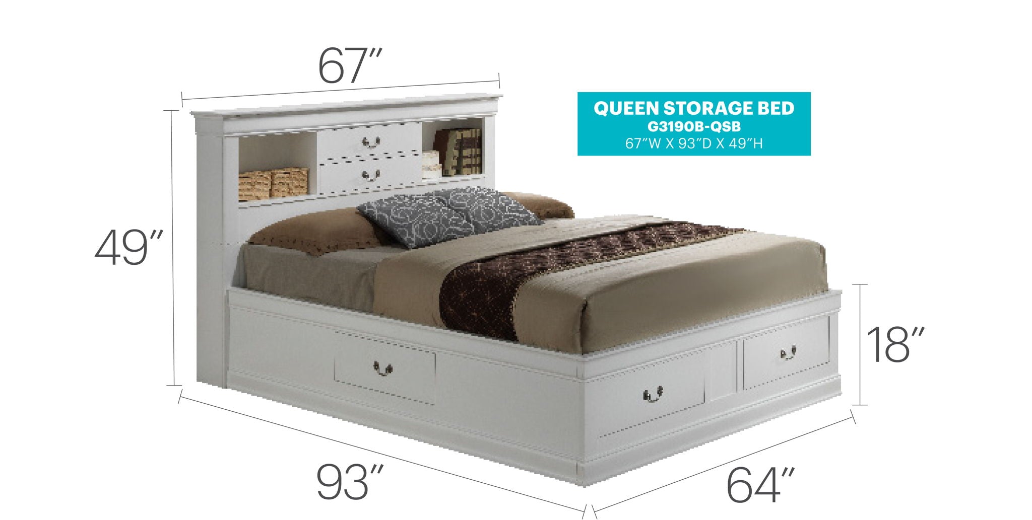Traditional Style Bookcase Storage Bed