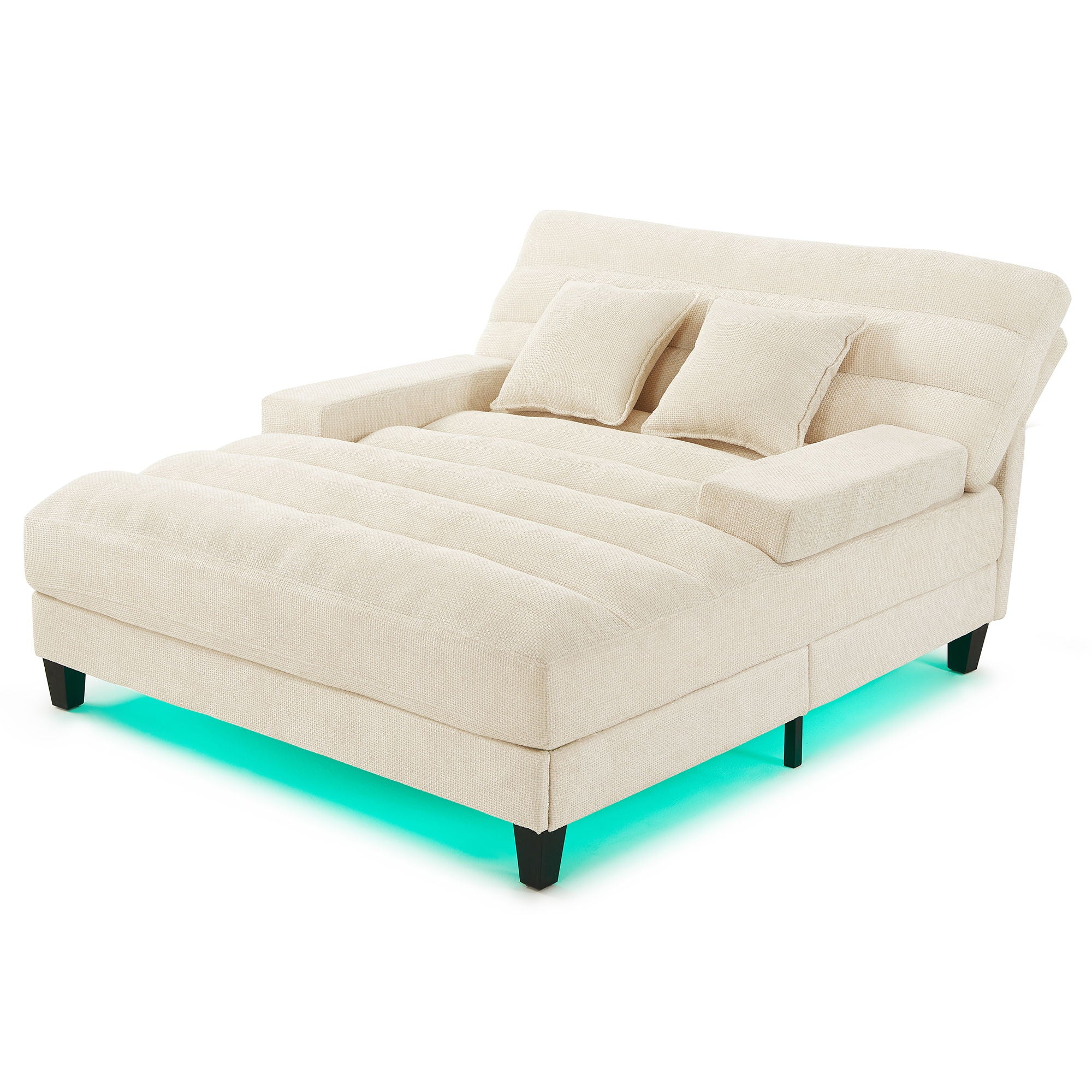 Chaise Bed Lounge Sofa Chair With Adjustable Backrest And LED Light Strip