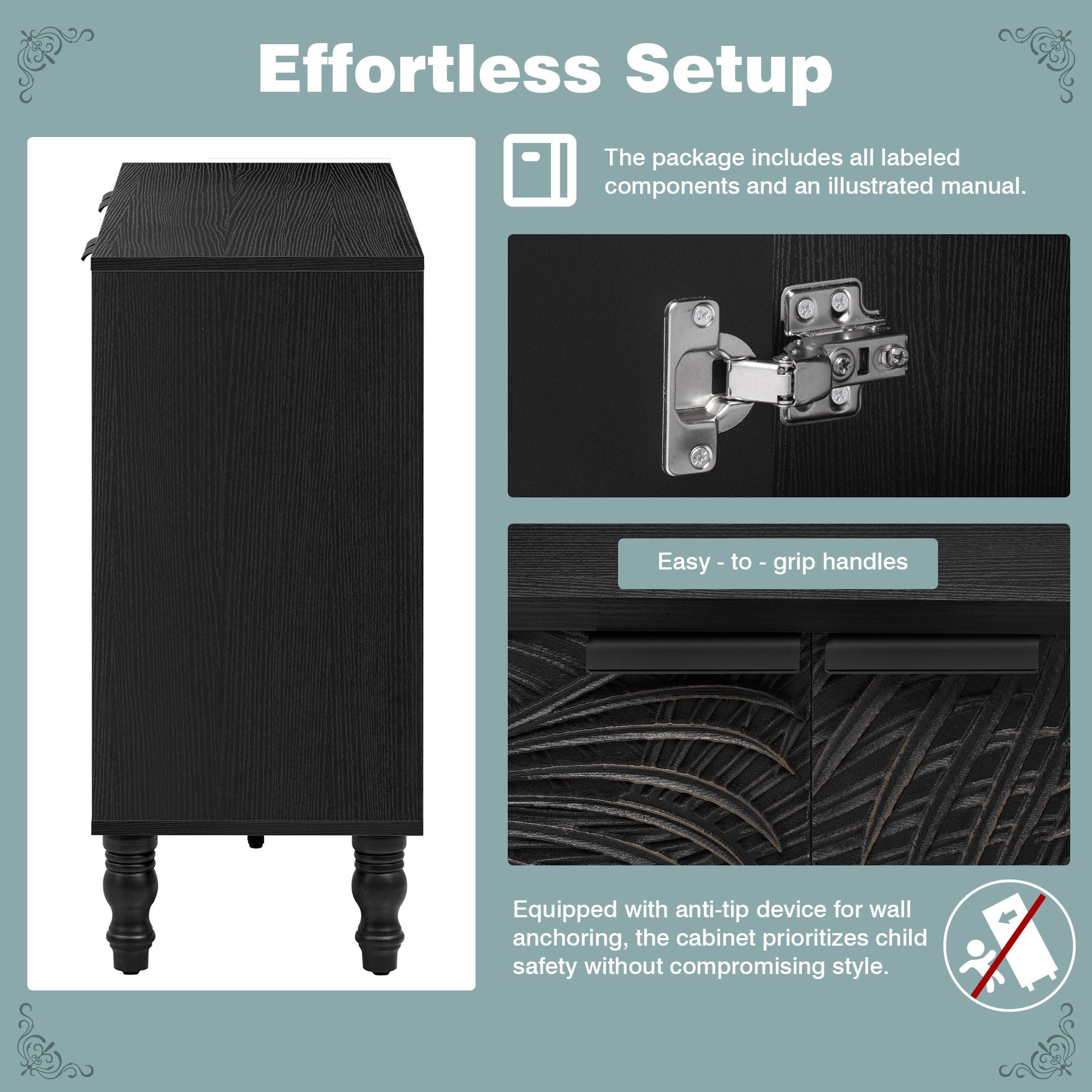 Modern TV Stand With 2 Spacious Storage Space And Anti-Tip Device