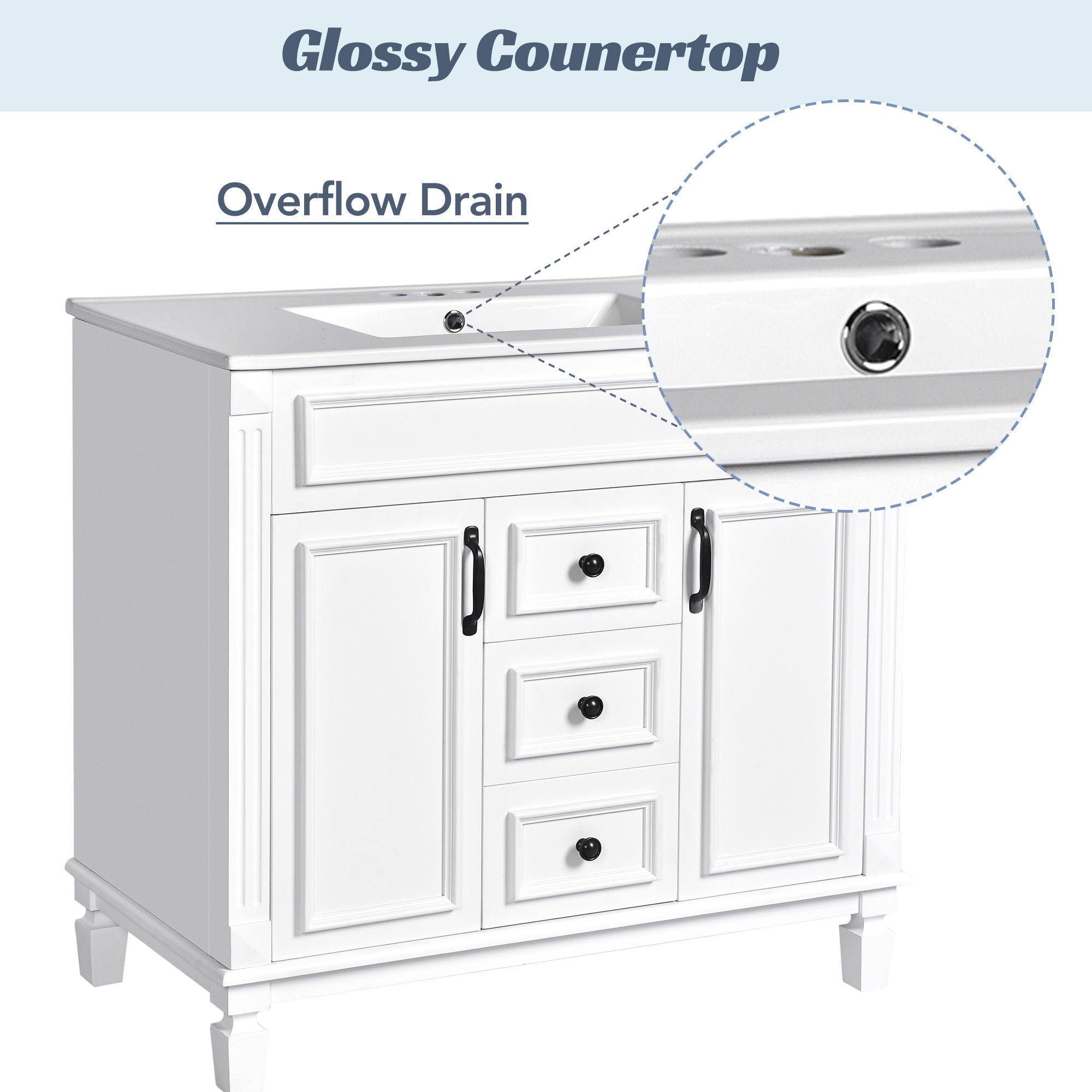Bathroom Vanity With Top Sink, Mirror Cabinet, 2 Soft Closing Doors & 2 Drawers