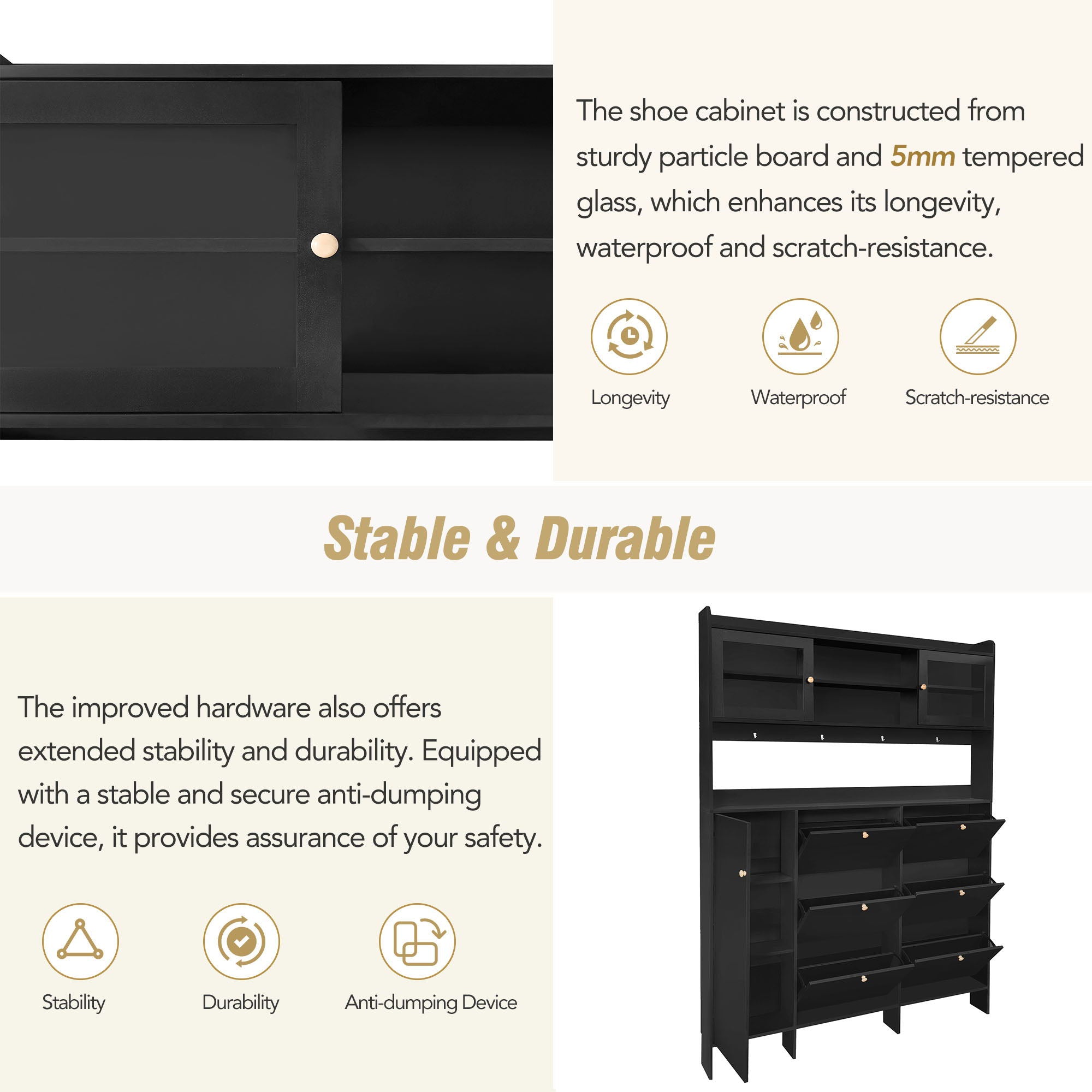 On Trend Multifunctional Tipping Bucket Shoe Cabinet With Storage Shelf & 6 Flip Drawers