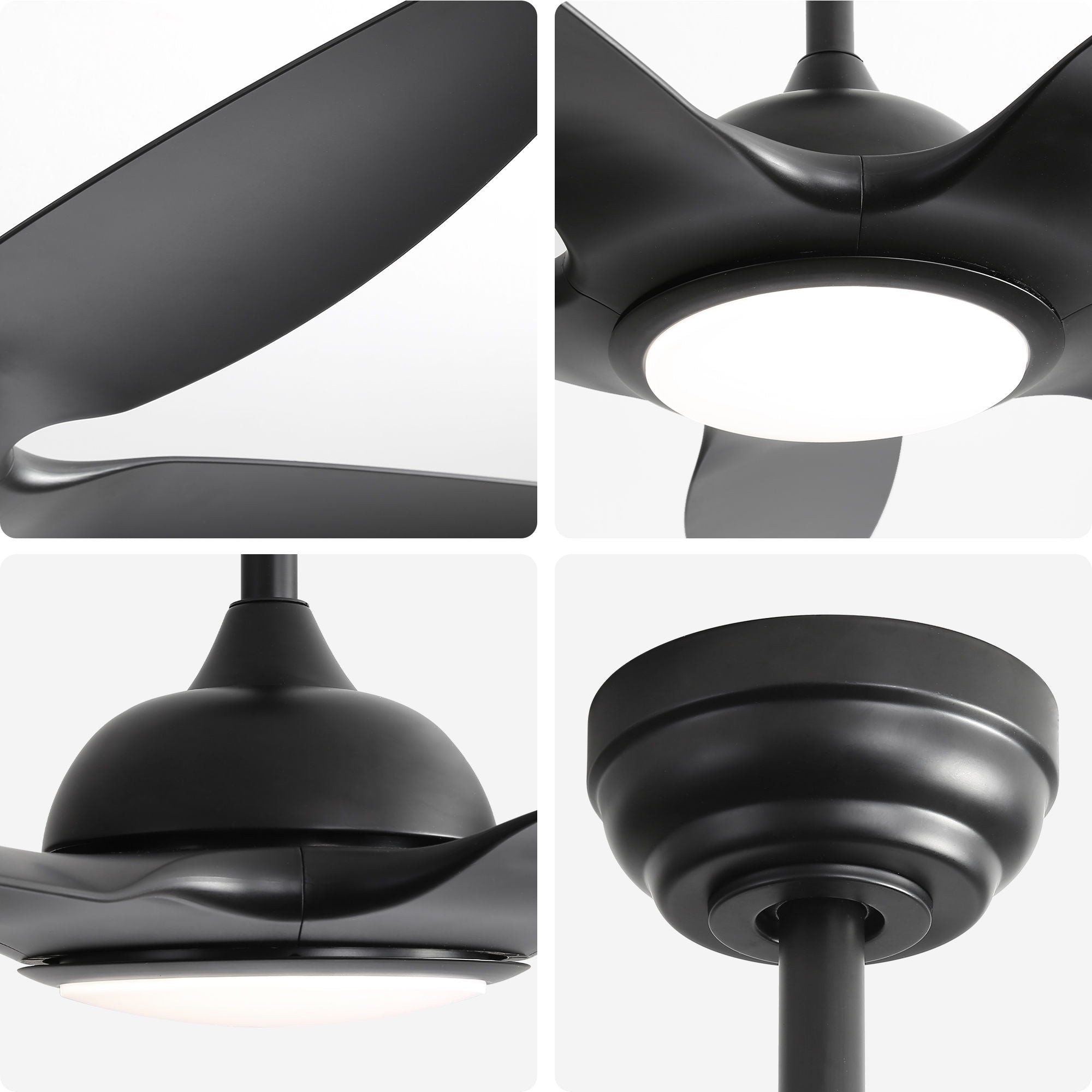 Ceiling Fan With Dimmable LED Light And Remote Control, 5 Blades DC Motor - Black