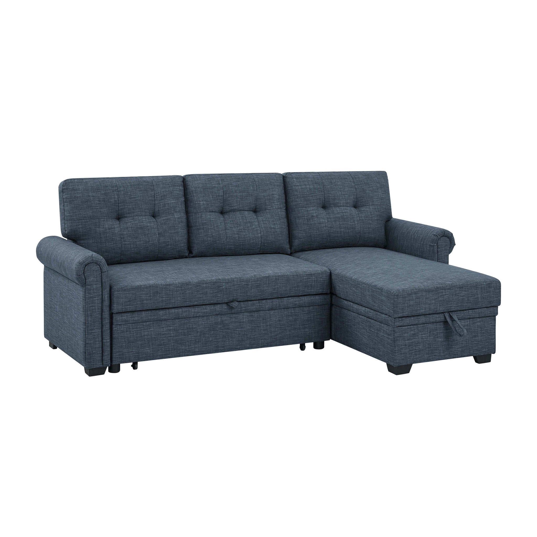 Blend Upholstered Sleeper Sofa With Reversible Chaise And Tufted Back - Dark Blue