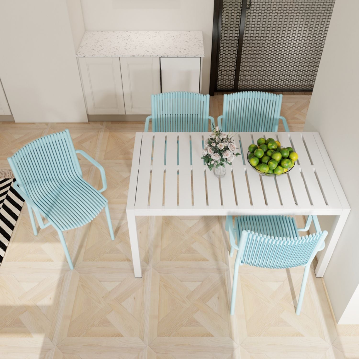 4 Piece Stackable Single Chairs With Vertical Stripe Design For All Weather