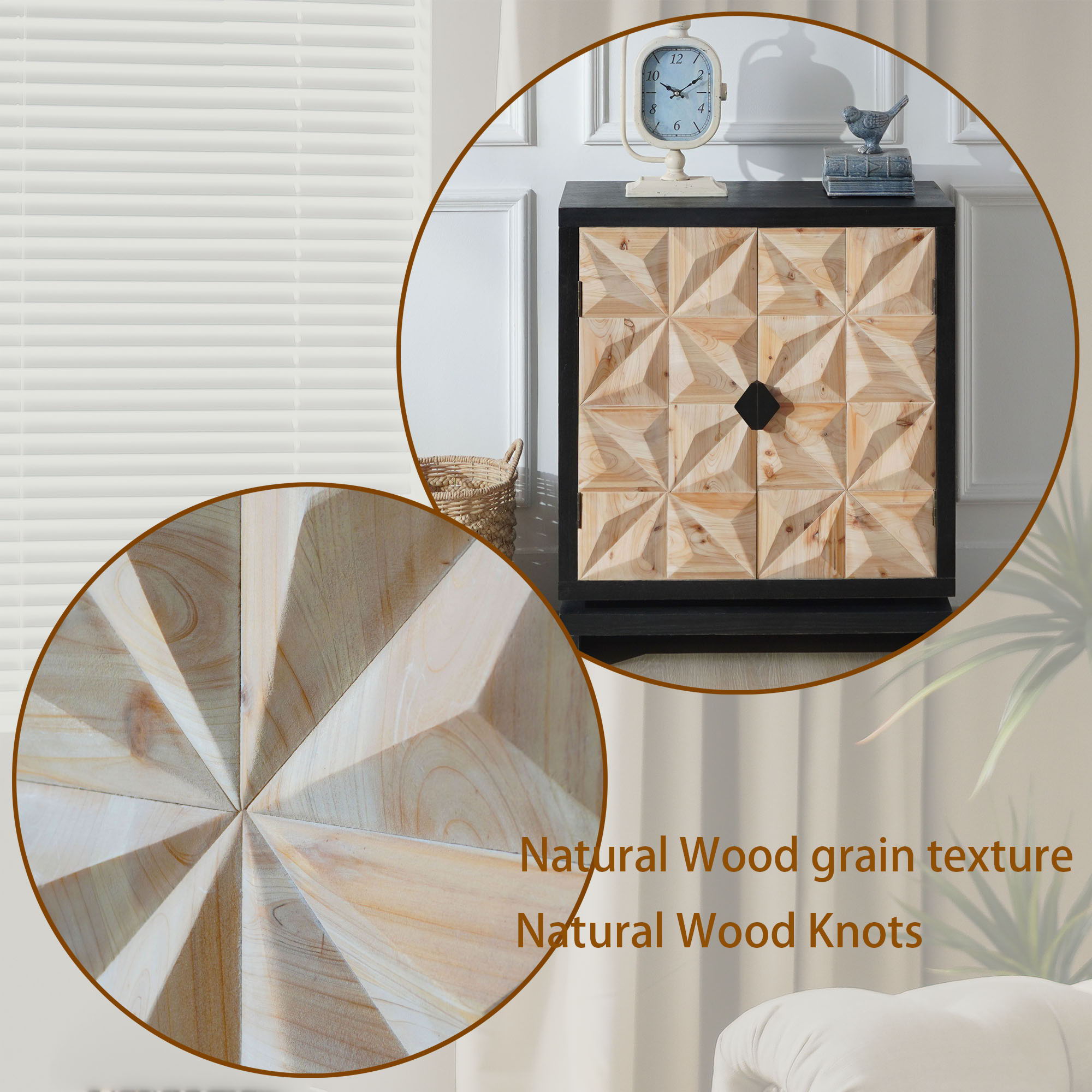 2 Door Accent Storage Cabinet With Diamond Handle - Black / Natural