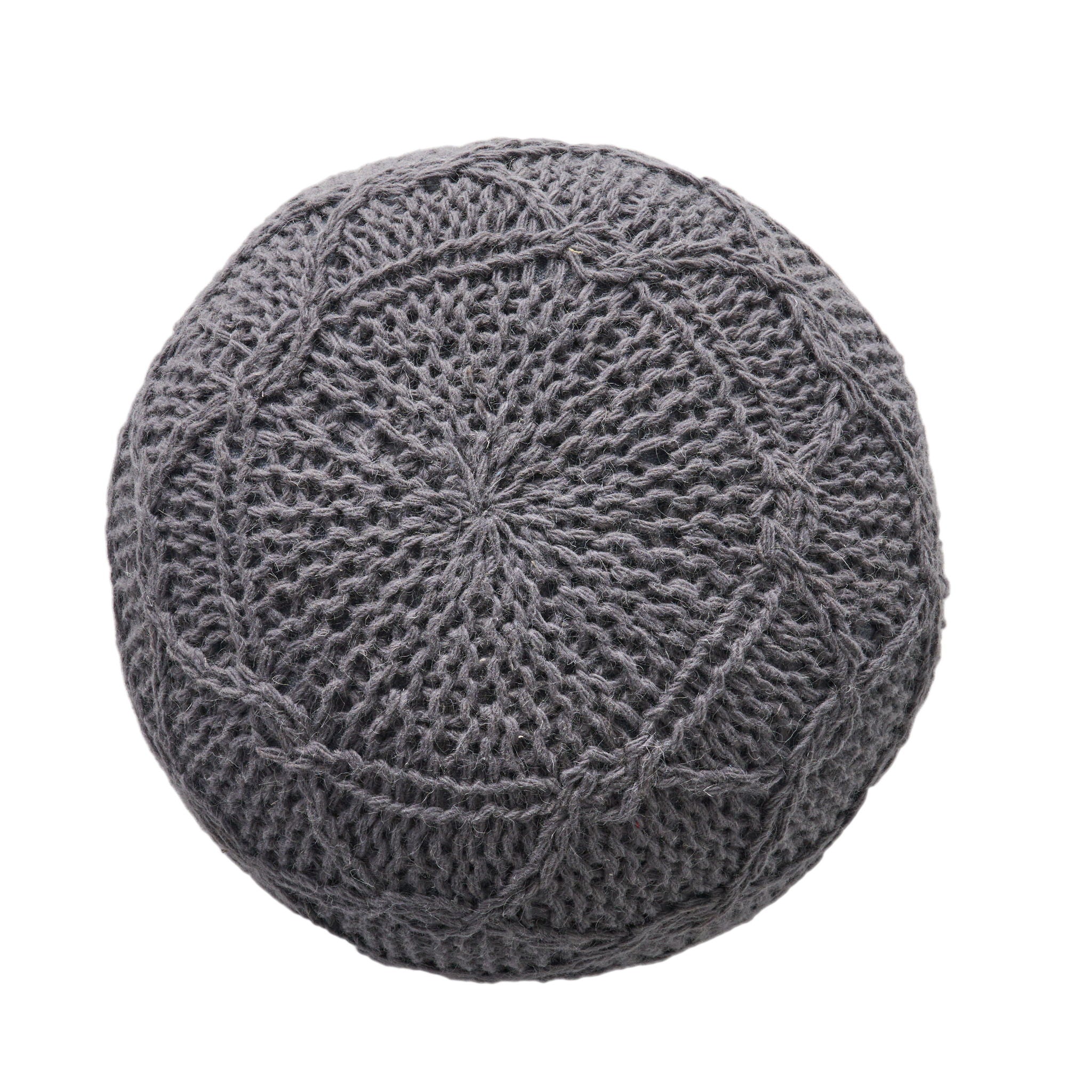 Malibu - Modern Knitted Wool Round Pouf With Handcrafted Design - Charcoal