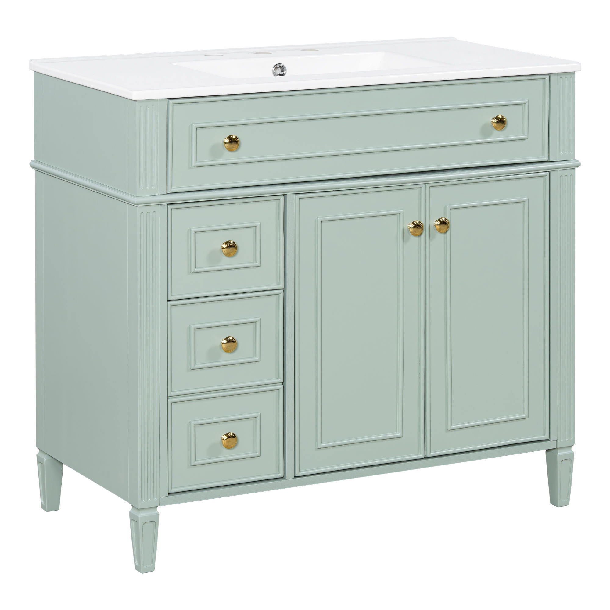 Bathroom Vanity With Sink, 3 Drawers & 2 Soft-Close Doors