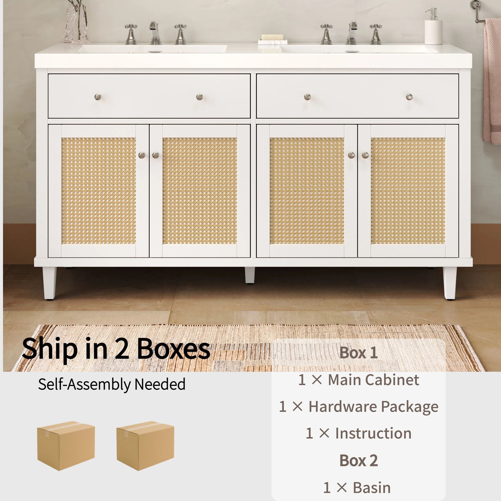 Bathroom Vanity With Double Sink, Large Storage Space