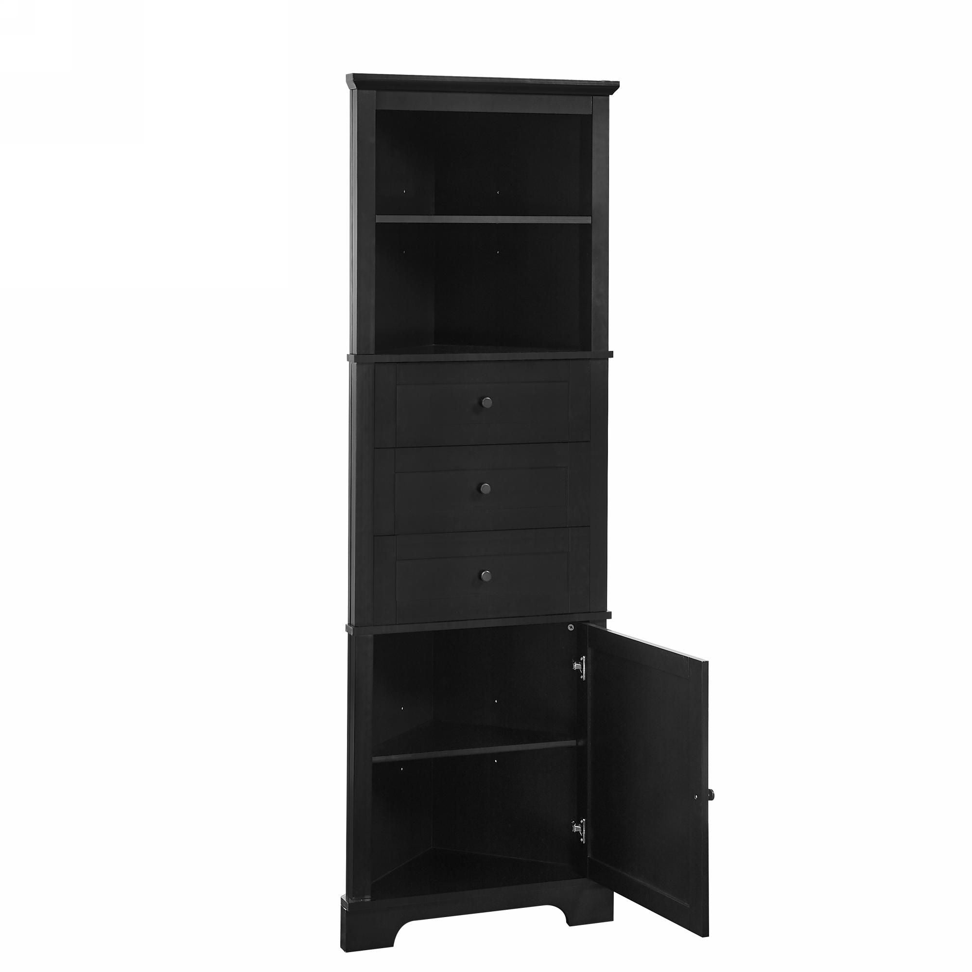 Tall Storage Cabinet With 3 Drawers And Adjustable Shelves For Bathroom