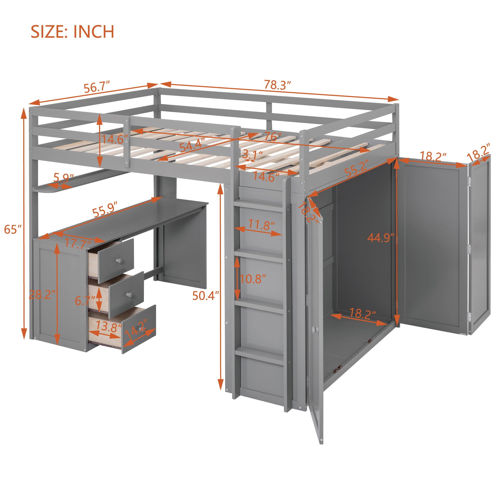 Loft Bed With Drawers, Desk, And Wardrobe
