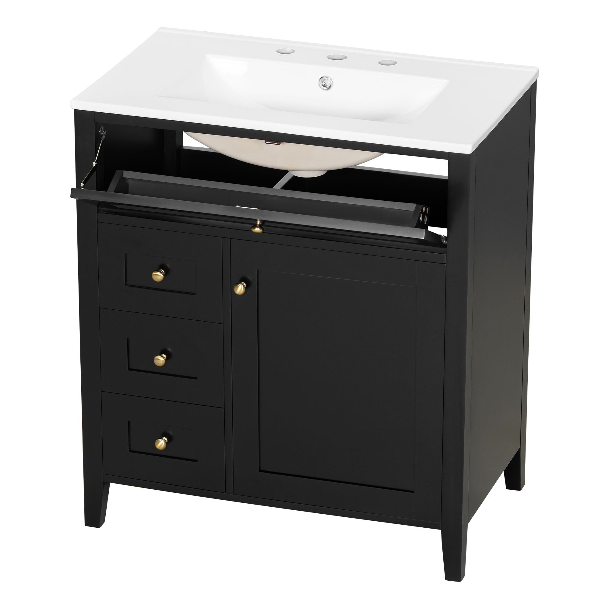 Modern Bathroom Vanity With Sink, 3 Drawers And Adjustable Shelf