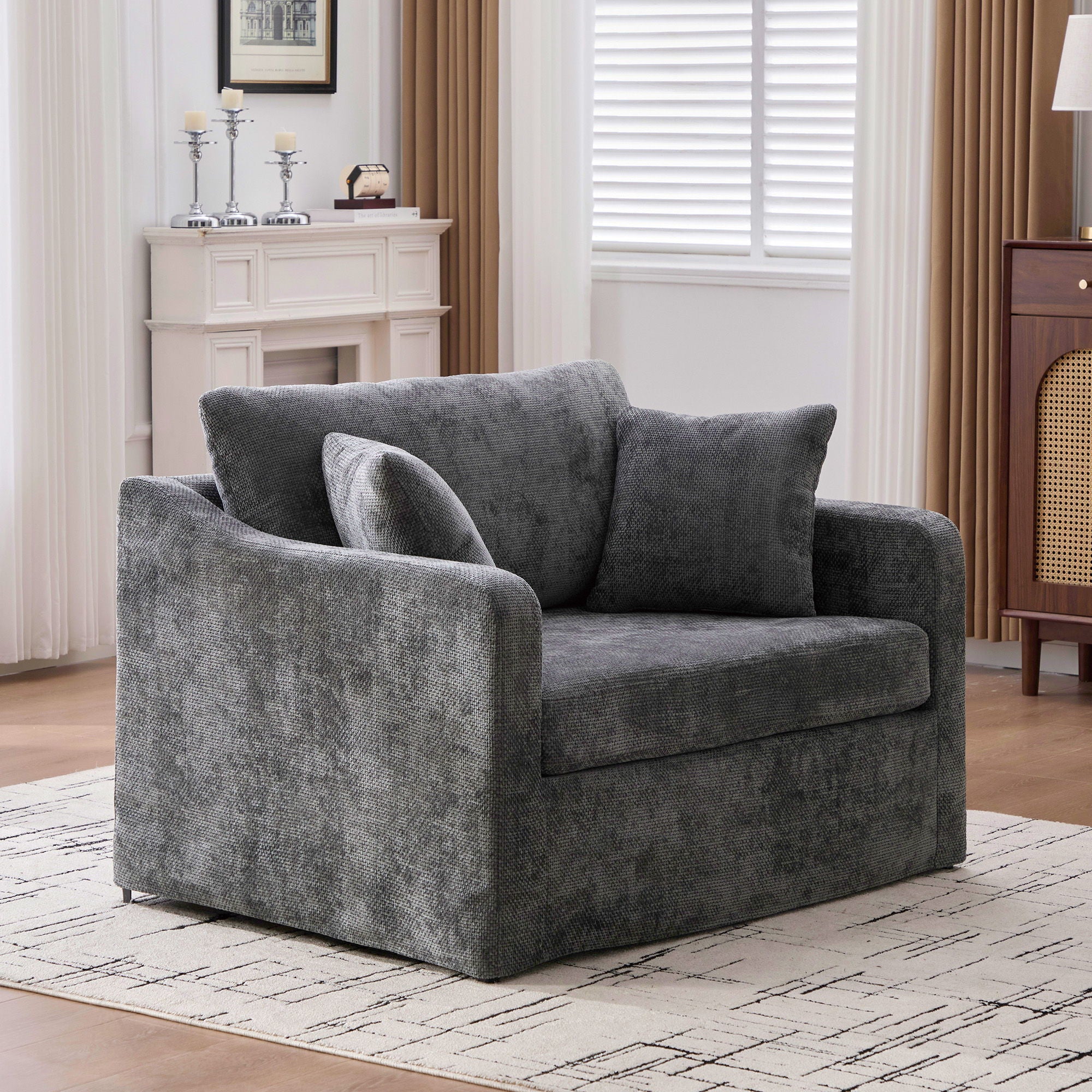 Farmhouse Accent Chair With 2 Bolster Pillows