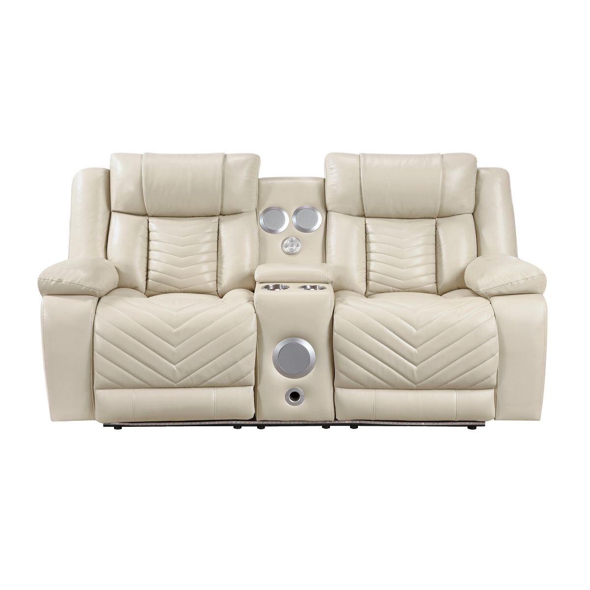Huron - Power Double Reclining Loveseat With Center Console, Wireless Speakers, LED And Charging Ports