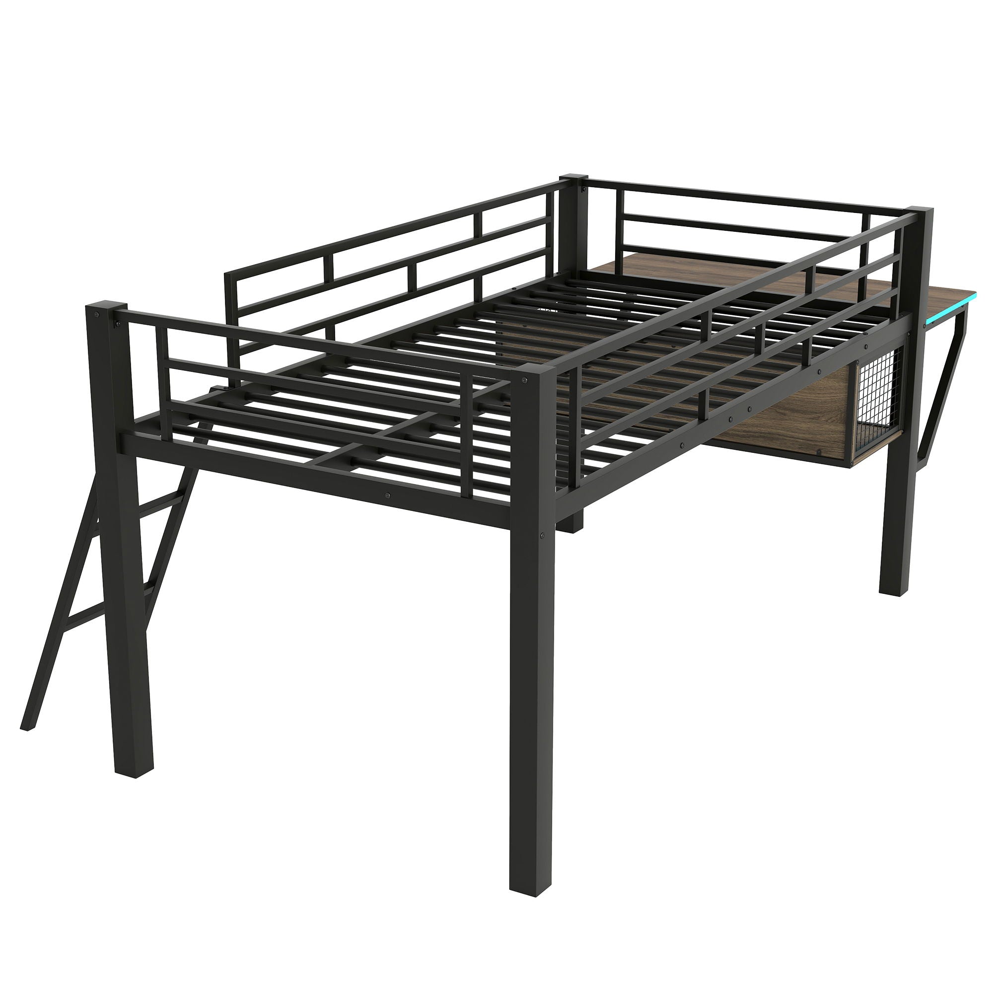 Gaming - Twin Loft Bed With Desk And LED - Black