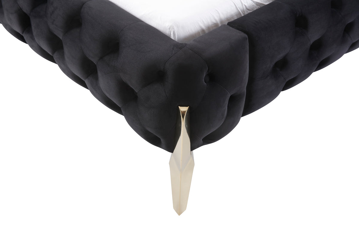 Modrest Legend Modern Black Velvet & Gold Bed